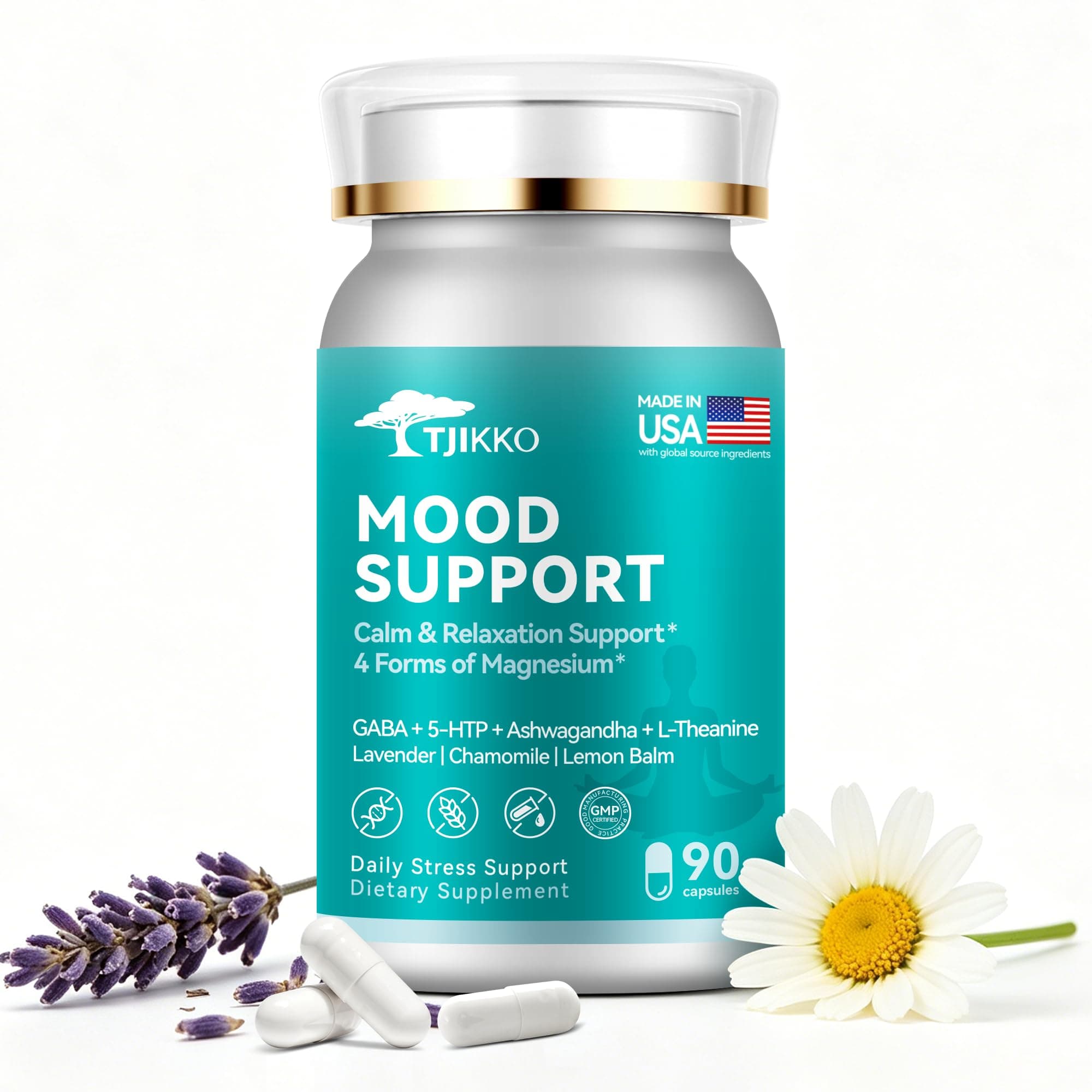 TJIKKO Magnesium Complex 250mg for Sleep Support– 90 Capsules | Glycinate, Citrate, Oxide & Taurate with GABA, 5-HTP, L-Theanine & Ashwagandha – Melatonin-Free Calm & Relaxation