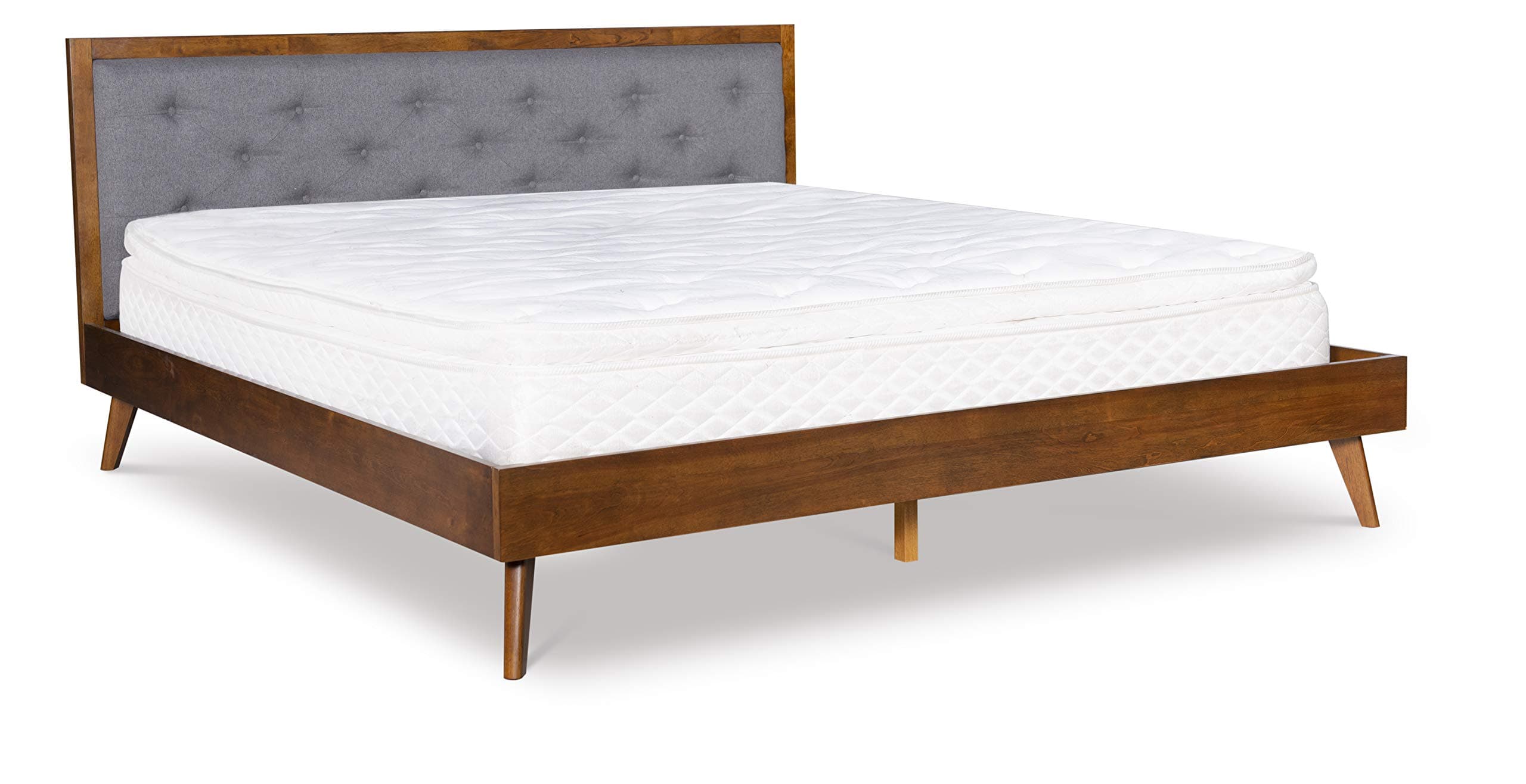 Linon Home Decor Products Linon Kinsley Mid Century Grey King Bed Platform, Walnut Brown