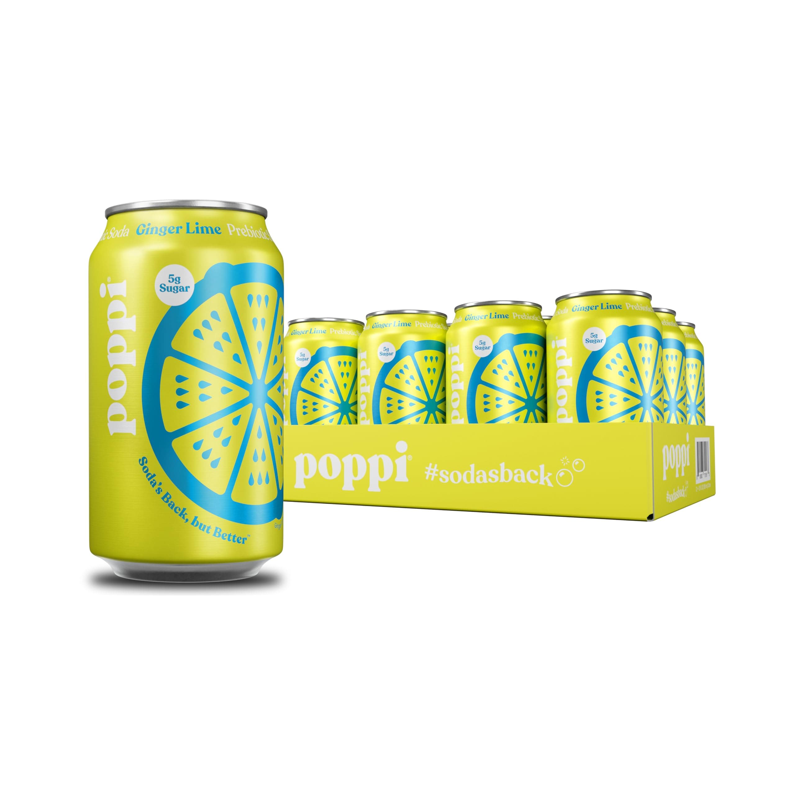 Poppi Prebiotic Soda, Ginger Lime, 12 Oz, 12 Pack | Prebiotic Soda, Sparkling Water & Fruit Juice, 5g Sugar