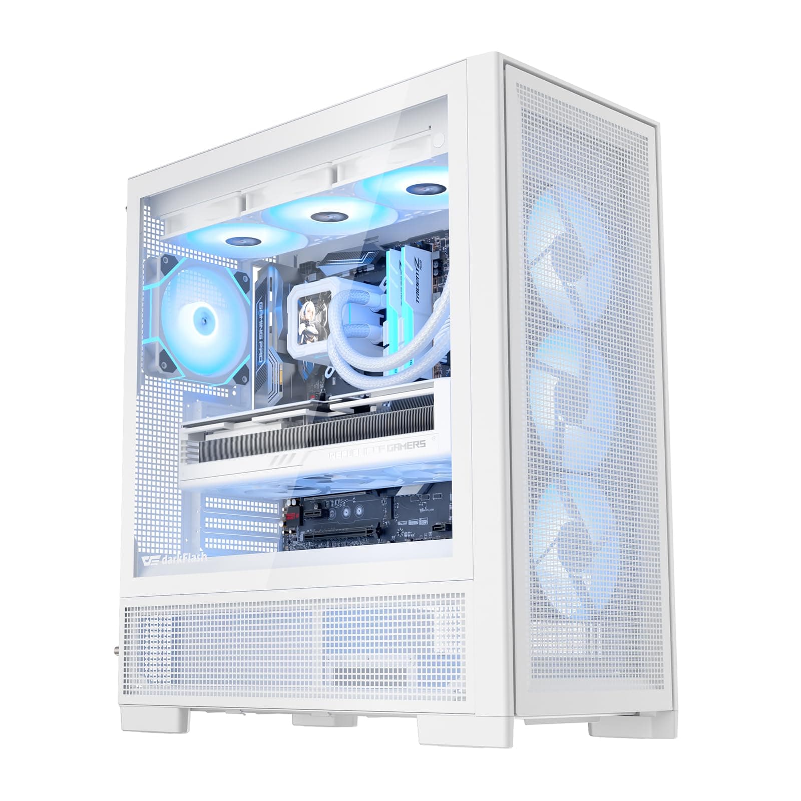 darkFlash AIR NOVA Full Tower E-ATX PC Case, Six-Sided Ventilated Gaming Case, Up to 420mm Radiator, Vertical GPU Mount, Back Connect, Type C, High Airflow, 7 x PWM ARGB Fans Included (White)