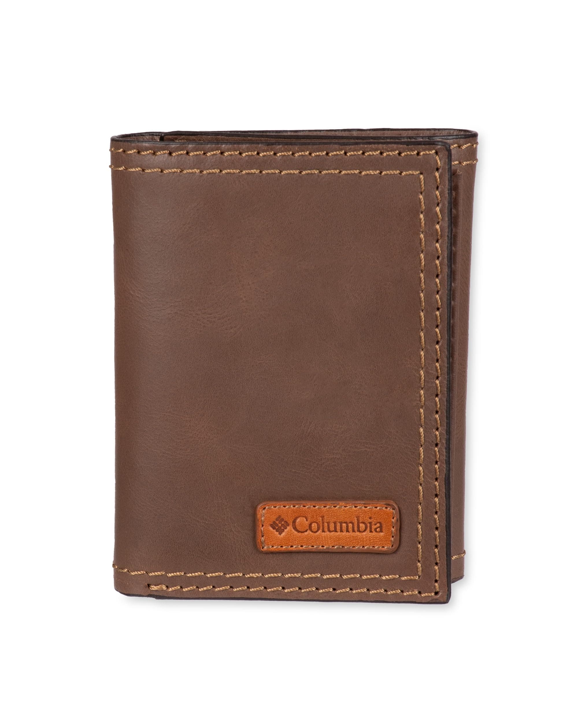 Columbia Men's RFID Trifold Wallet | Leather RFID trifold, 4.25 x 3 in. closed with 6 card slots, 2 slip pockets, a full-length bill slot and a stitch detail.