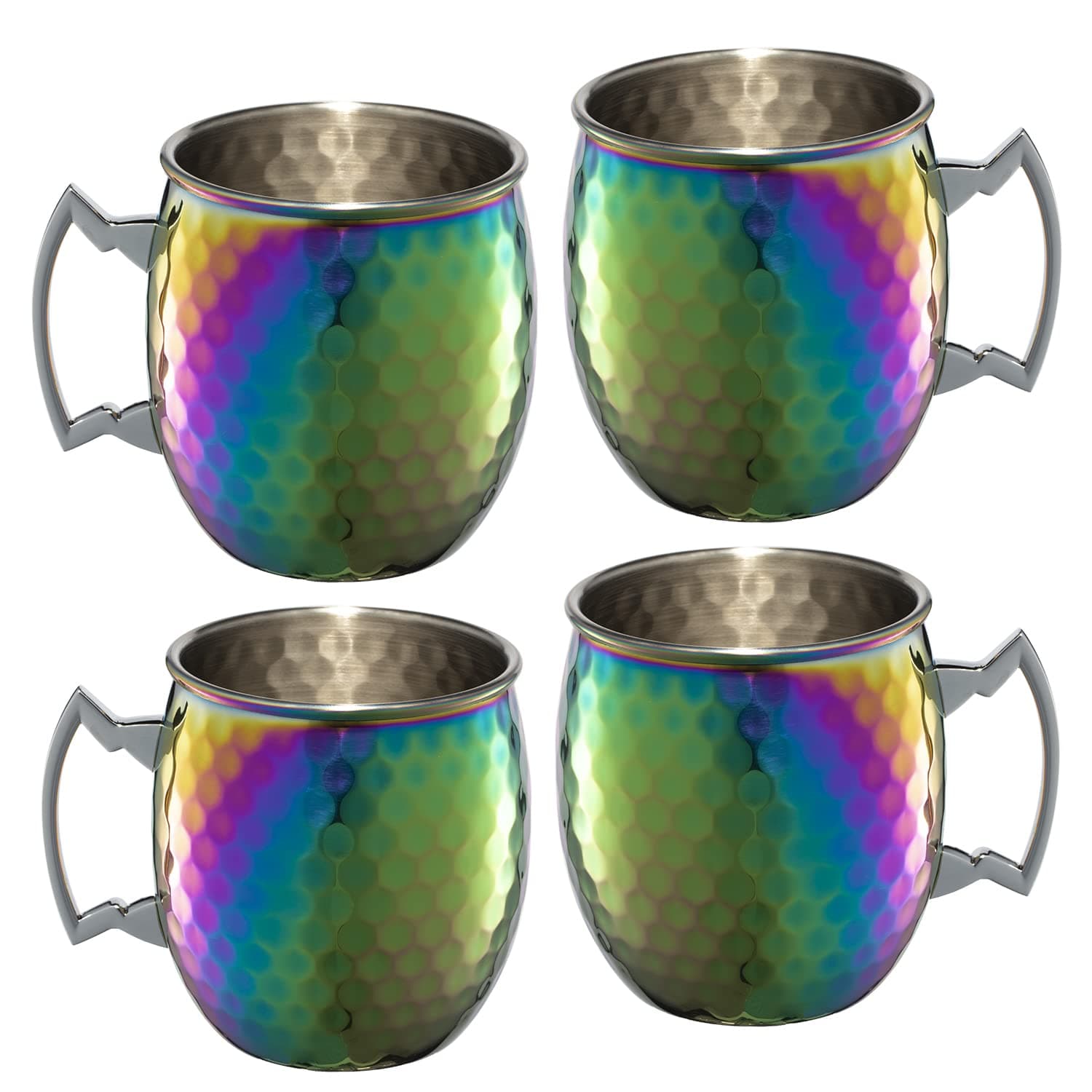 CAMBRIDGE Silversmiths Rainbow Hammered Moscow Mule Mugs, Set of 4