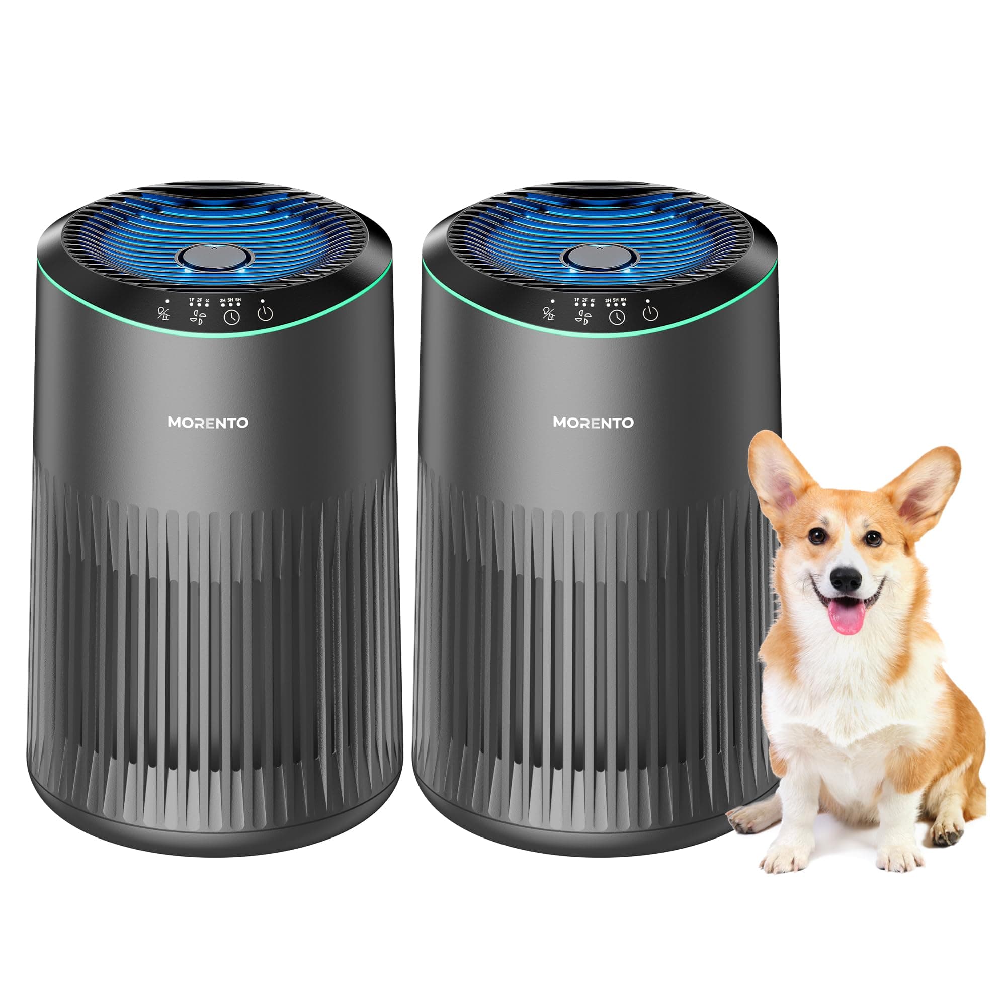 Air Purifiers for Bedroom Home for Smoke Pet Dander Odors 2 Pack Grey | Air Purifier with Sleep Mode Small Air Purifier with Fragrance Sponge for Bedroom Office, Blue Ambient Light, 23dB Quiet
