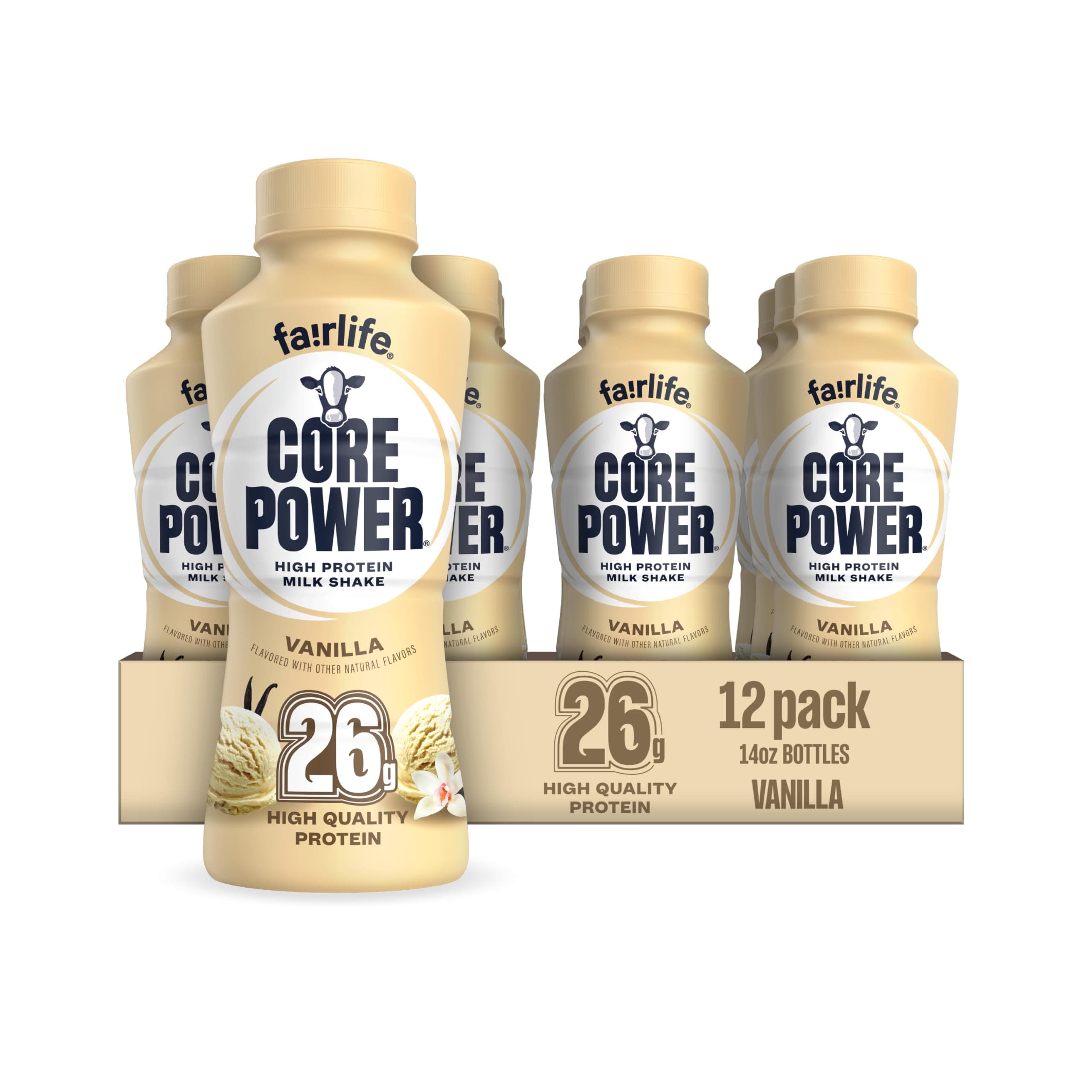 Core Power Fairlife 26g Protein Milk Shakes, Ready To Drink for Workout Recovery Liquid, Vanilla, 14 Fl Oz Bottle, kosher (Pack of 12)