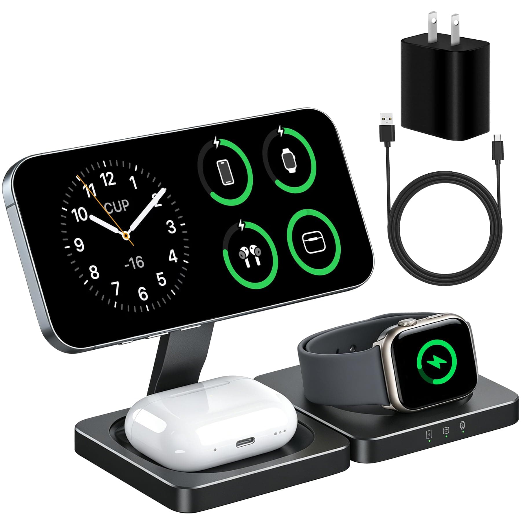 Wireless Charging Station for Apple Devices,Magnetic Travel Charger | Folding 3-in-1 Charger Stand Compatible with MagSafe for iPhone 17 -12 Series,Airpods&Apple Watch,with 20w Adapter.