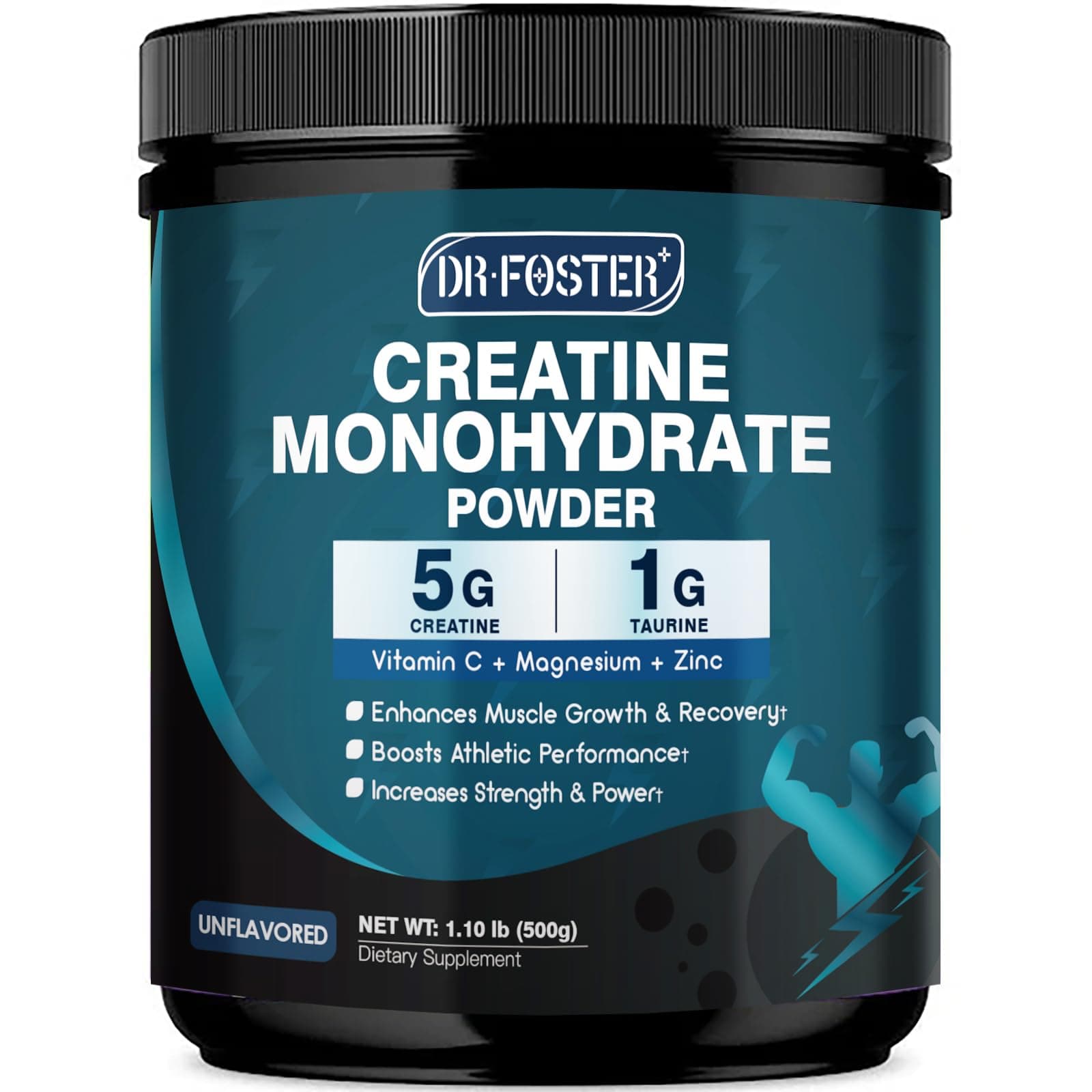 DRFOSTER Micronized Creatine Monohydrate Powder, 75 Servings | With Taurine, Zinc, and Magnesium, Supports Muscle Growth and Workout Recovery, Unflavored, 6.5g per Serving