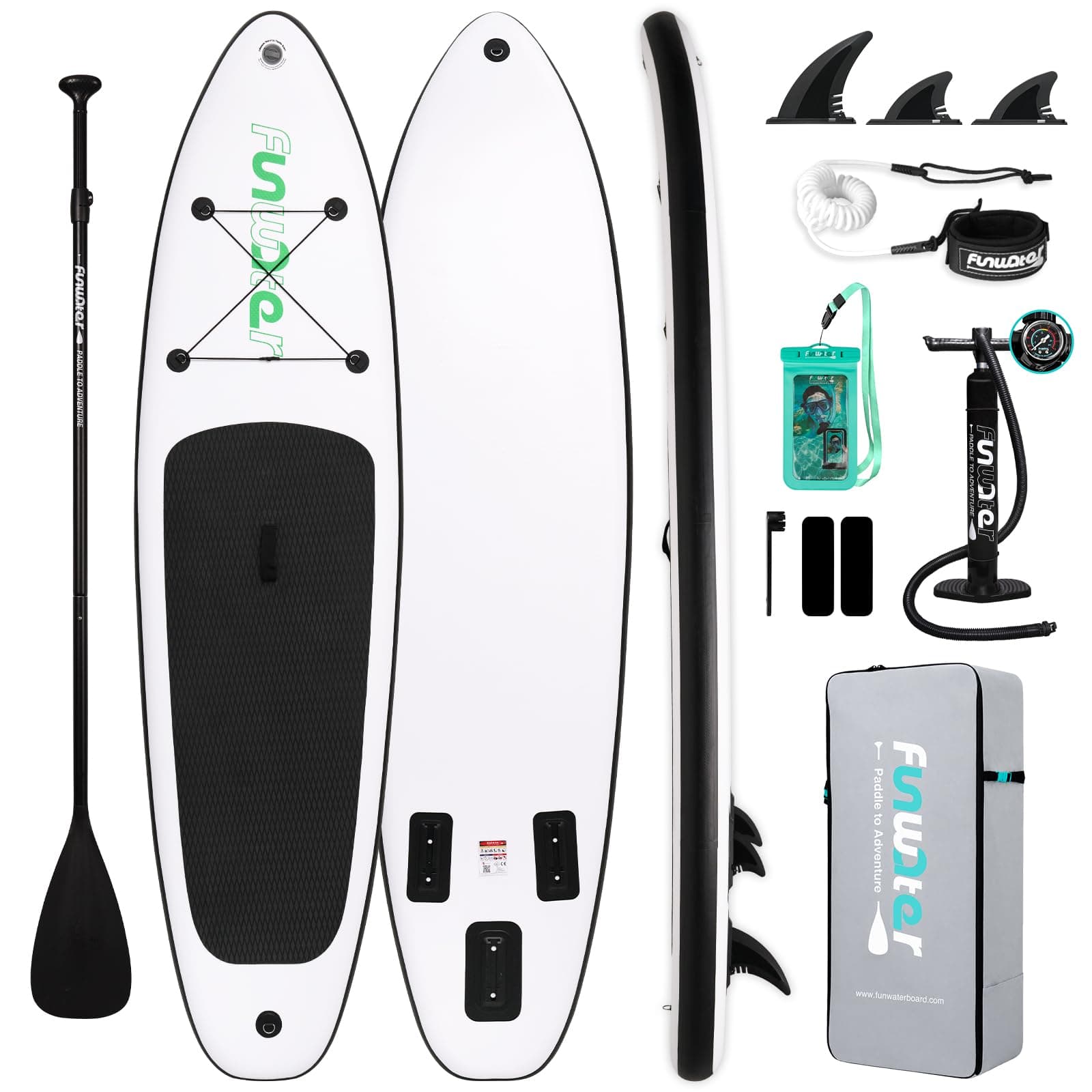 FunWater Inflatable Stand Up Paddle Board with Beginners SUP Accessories | 10'6'' SUP,Anti-Slip EVA Deck,Versatile Yoga/Big Fin Inflatable Paddle Boards for Adults & Youth of All Skill Levels