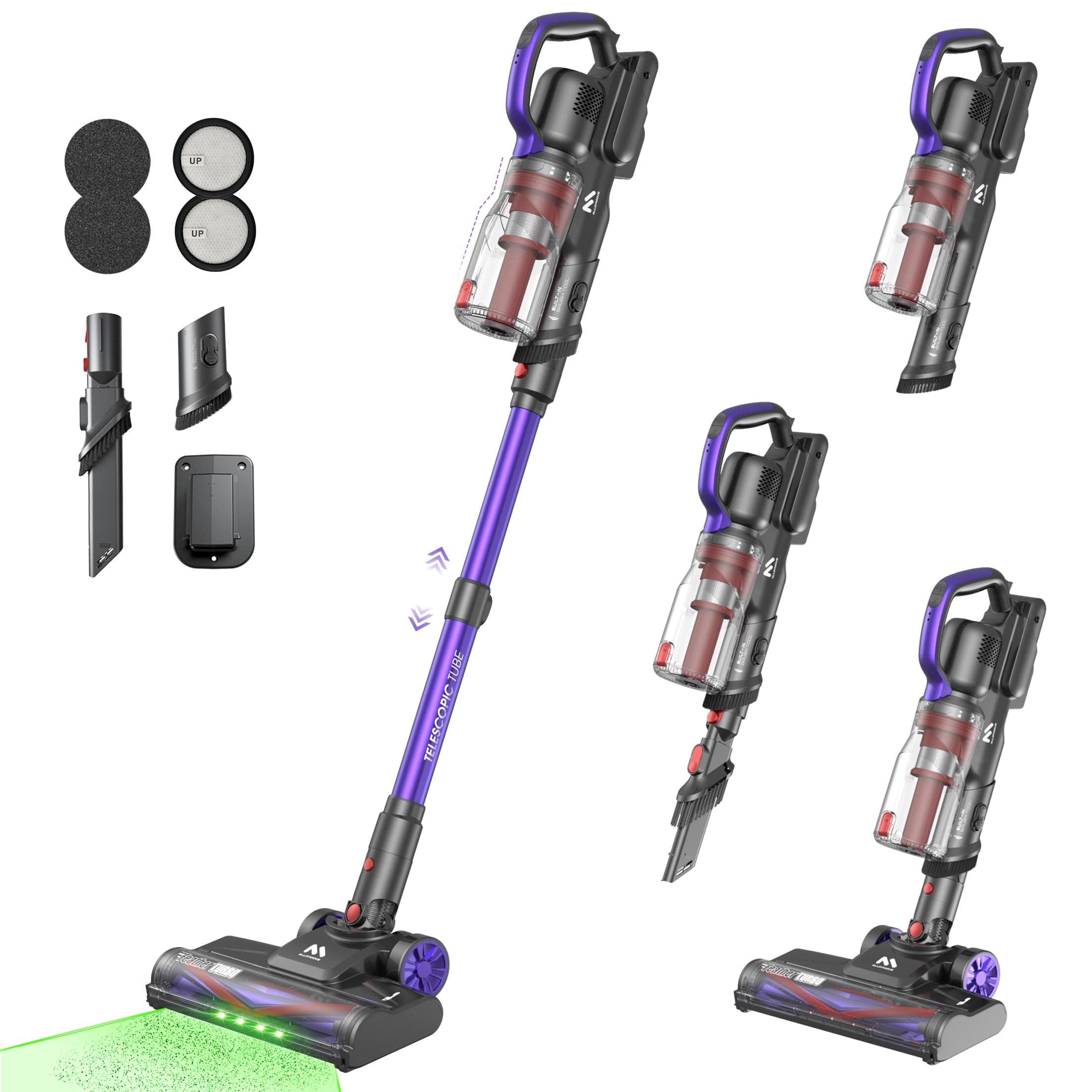AlloyMove Cordless Vacuum Cleaner 45KPA, Up to 60mins Runtime Lightweight Powerful Suction Vacuum Cleaners for Home, 3 Suction Modes, Rechargeable Stick Vacuum for All Floor/Carpet/Pet Hair/Car, A03