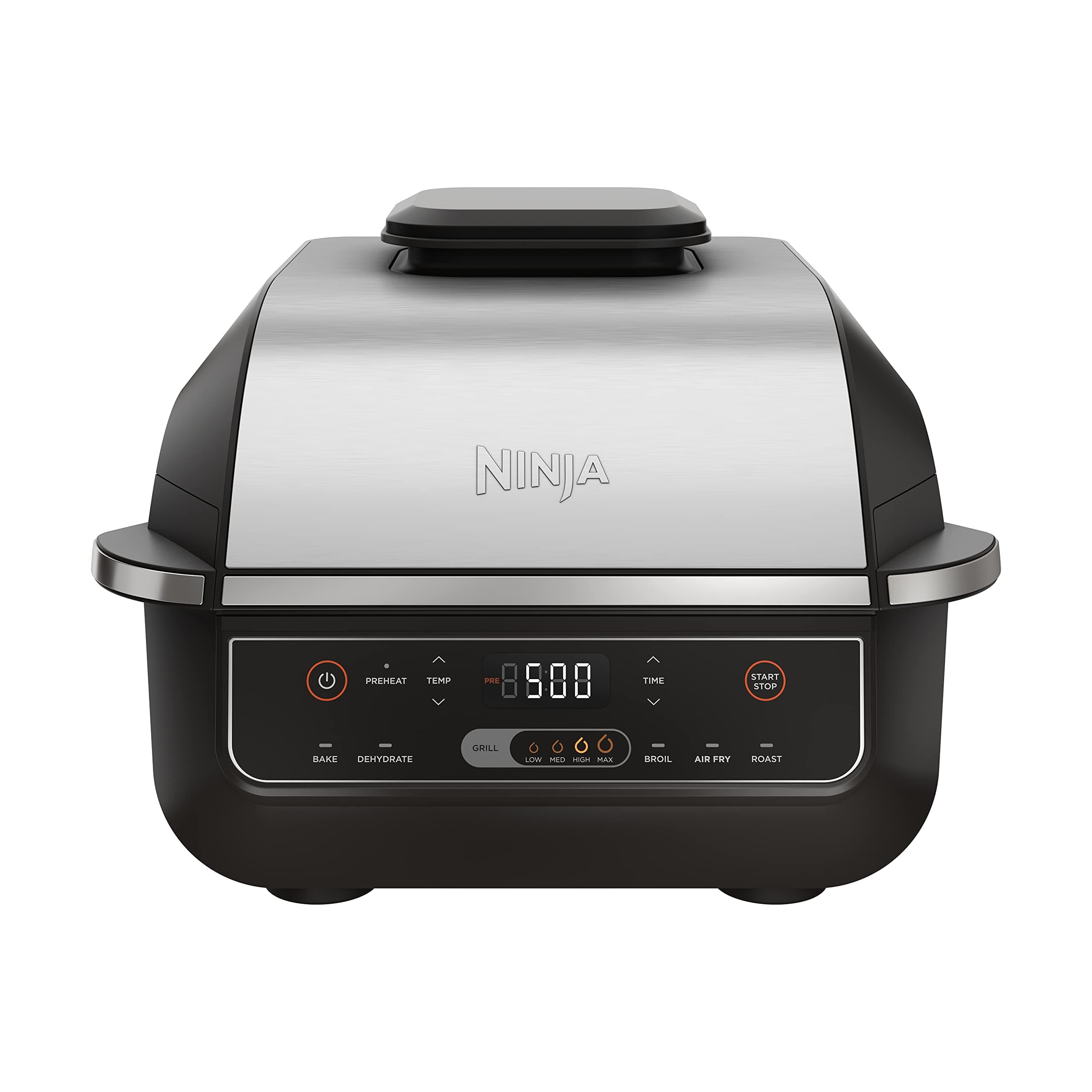 Ninja® Foodi® 6-in-1 Indoor Grill & Air Fryer, 500°F, Black/Silver, EG201 | Cyclonic Grilling, 500°F Surround Searing for char-grilled marks, virtually smoke-free. 6-in-1: Grill, Air Fry, Roast & more.