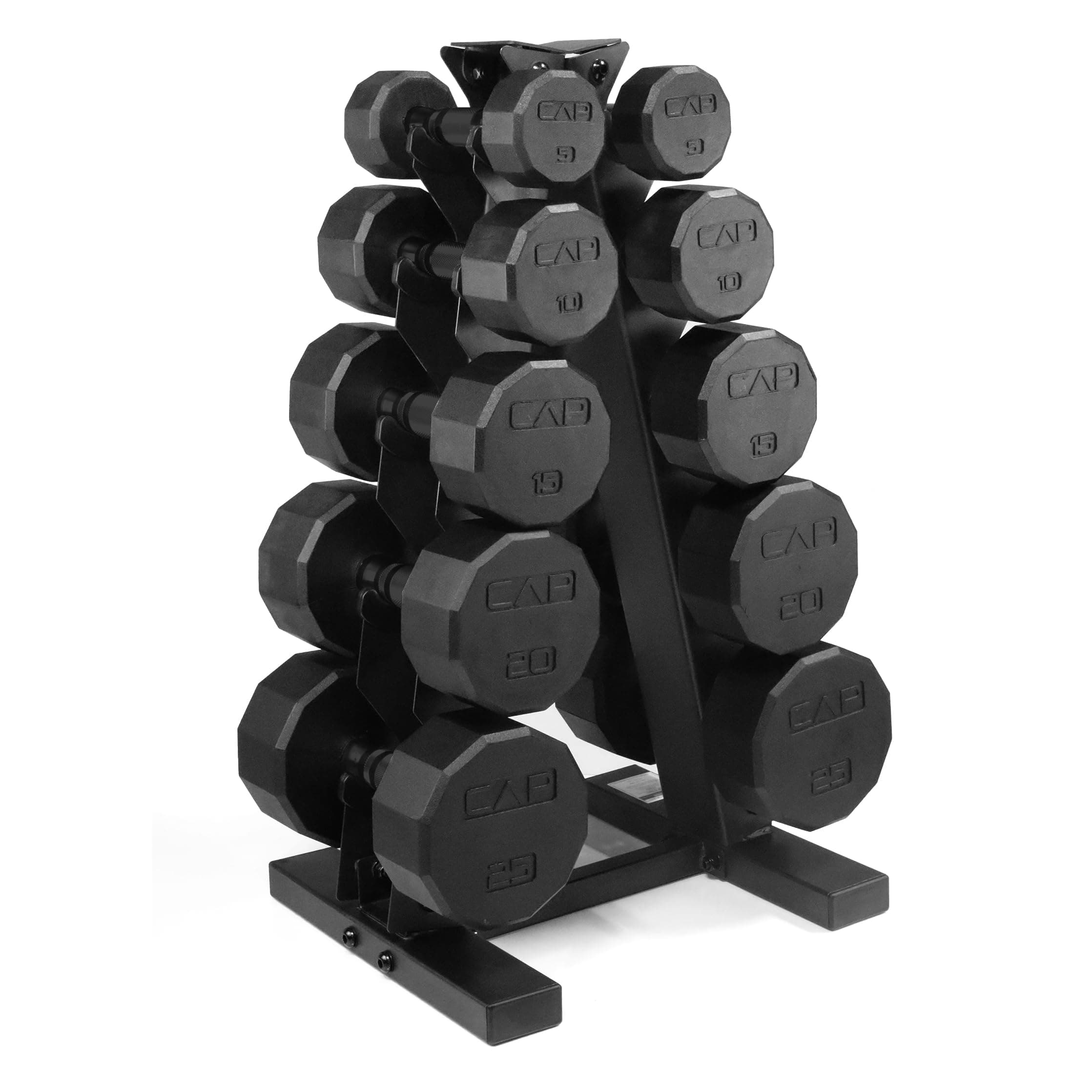 CAP Rubber Coated Dumbbell Weight Set with Vertical Rack | 100 lb, 150 lb, and 210 lb Options