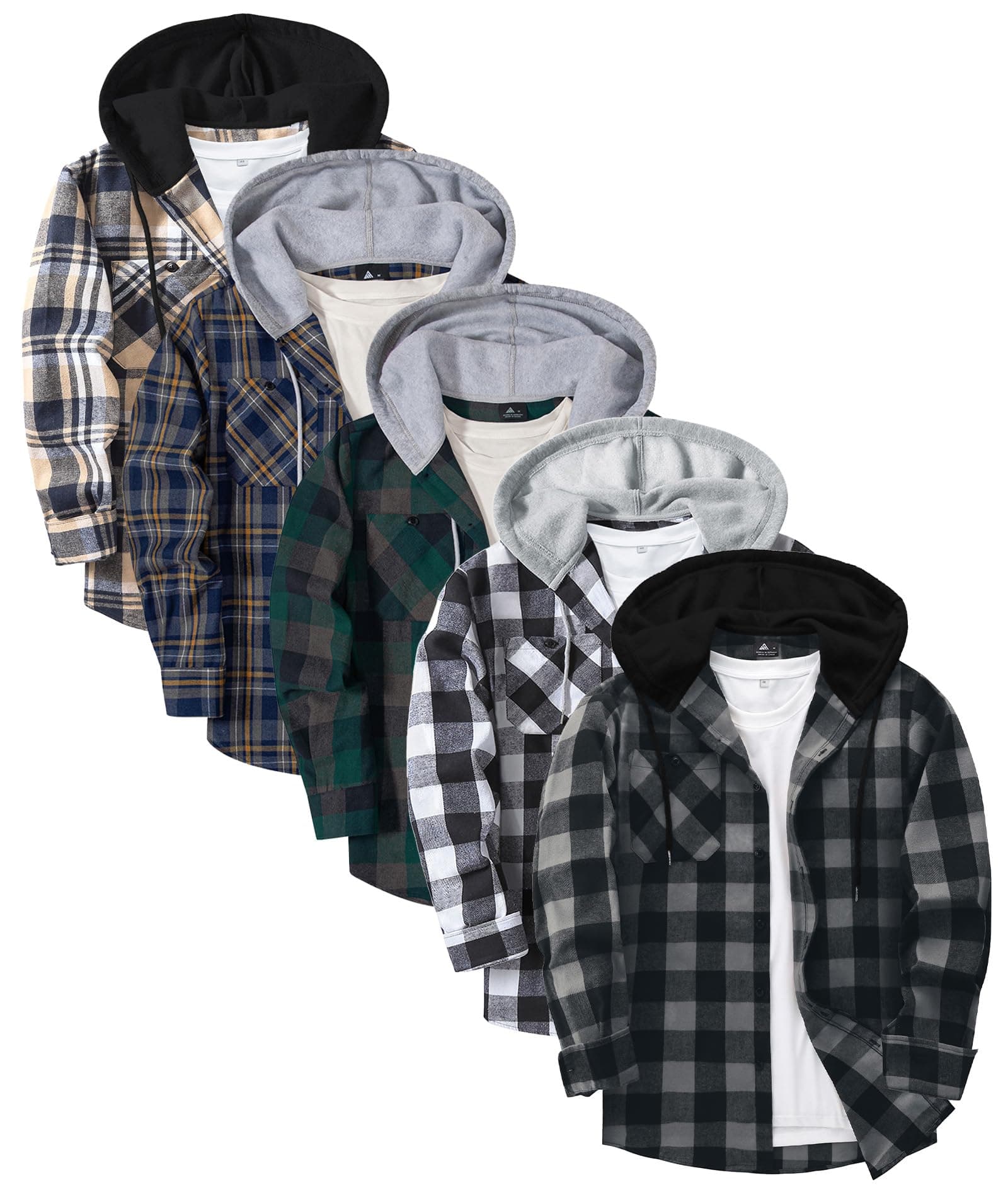 5 Pack Men's Flannel Shirt Plaid Hoodie Fall Casual Button Down Shirt Jackets Long Sleeve Stylish Hooded with Pocket
