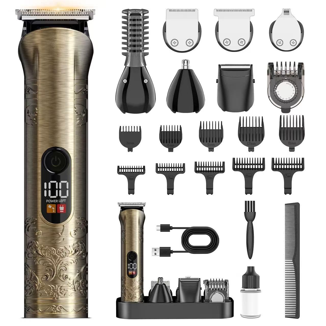 Solati Beard Trimmer for Men Professional Hair Clippers Kit with Zero Gapped Electric Waterproof Razor Shaver Set for Mustache Body Nose Ear Hair Facial Back Adjustable Precision Grooming Kit (Gold)