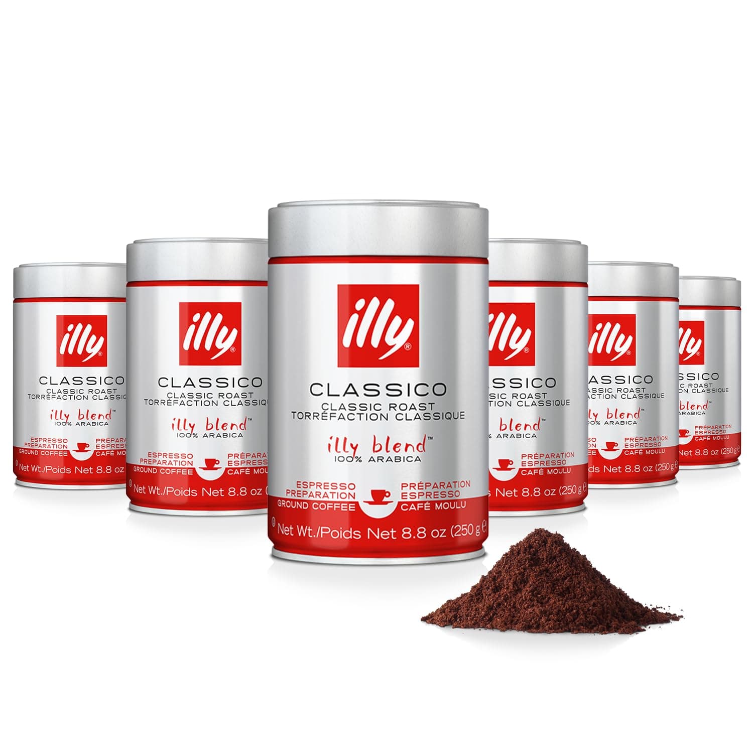 illy Ground Espresso Coffee, Classico Medium Roast, 8.8oz, 6 Pack | 100% Arabica, Premium Italian Coffee, Pre-Ground for Espresso Machines