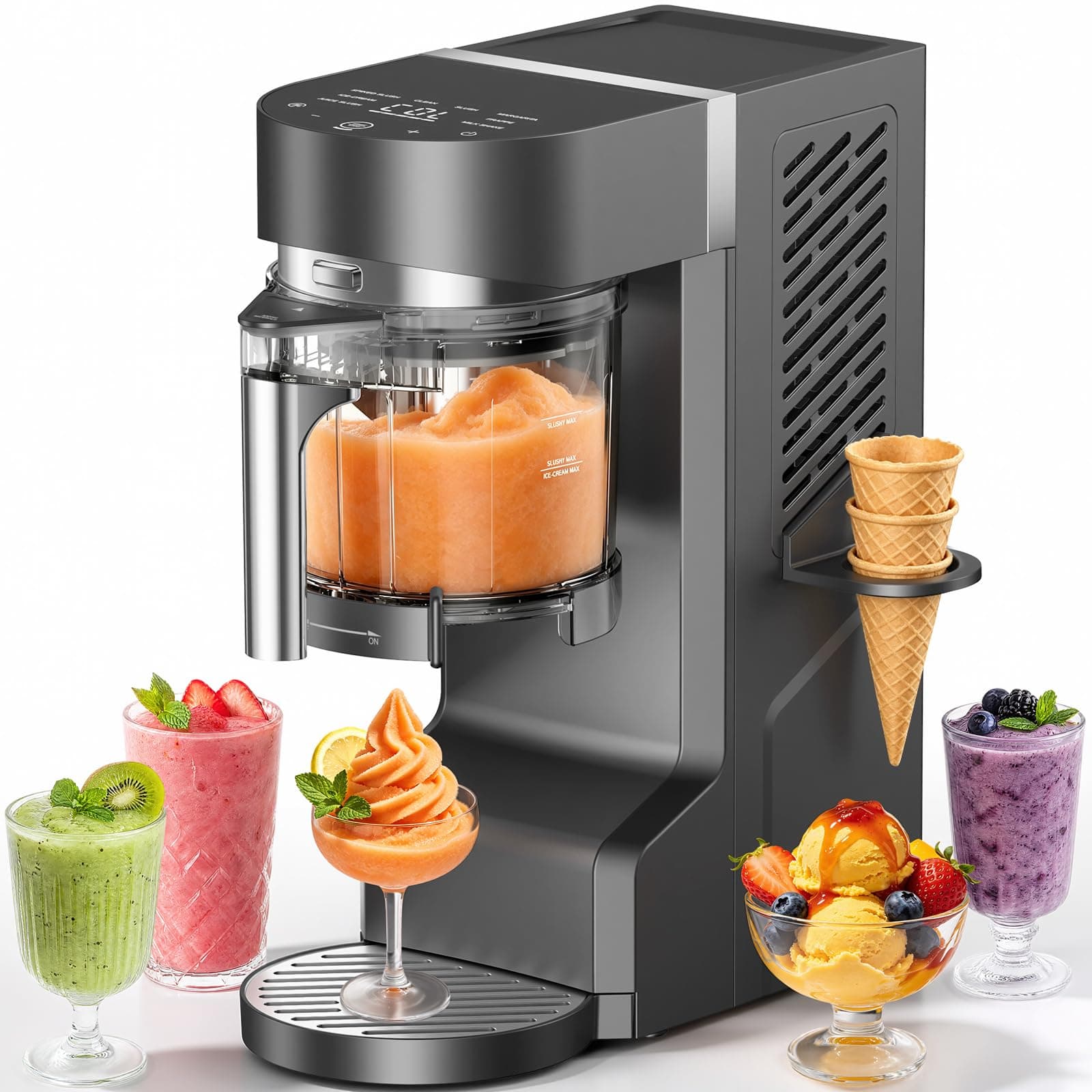 Ranvaira Slushie Machine for Home, Ice Cream Maker, 30OZ, Light Gray | Slushy Margarita Frozen Drink Soft Serve Ice Cream Machine, 7 Preset, No Ice Needed, Fast Freeze, Temp Control, Easy to Clean