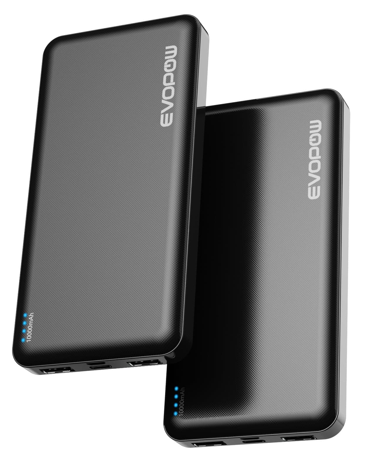Evopow 2 Pack Portable Charger Power Bank 10000mAh, Travel Battery Pack | Flight-Safe, Slim, 3 Outputs 2 Inputs, 37Wh, for iPhone Samsung Android Camping Backpack and Heated Vest etc, Black&Black
