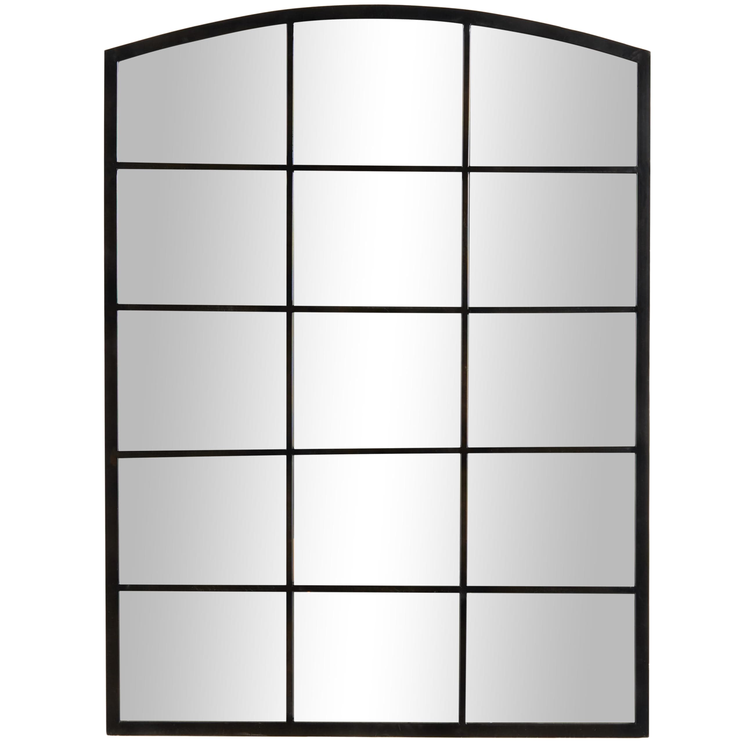 deco 79 Metal Room Wall Mirror Arched Window Pane Inspired Entryway Mirror with Black Frame, Wall Mounted Mirror 30" x 1" x 40", Black