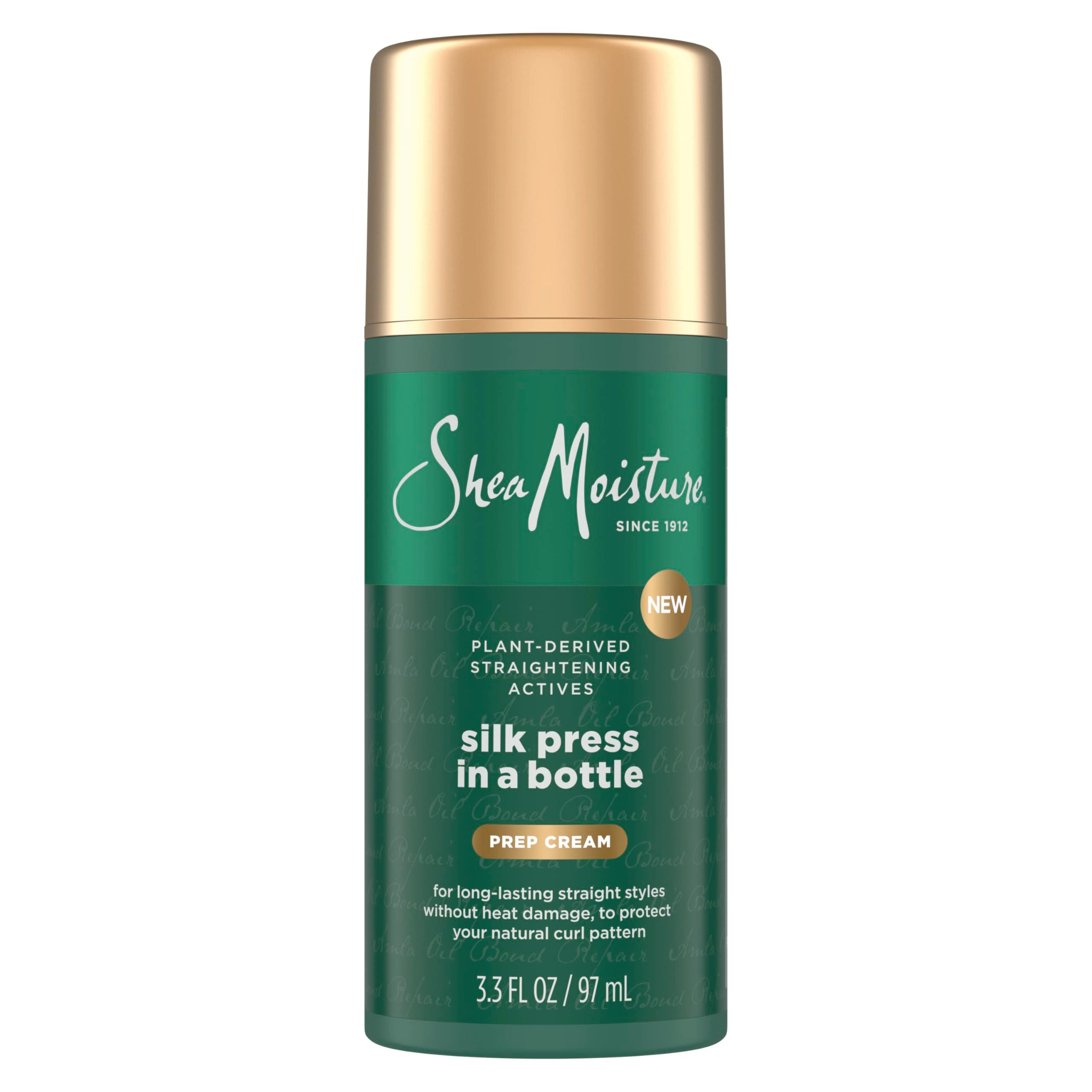 Shea Moisture Silk Press in a Bottle Prep Cream for Heat Protection 3.3oz | For silk press styles - protects from heat damage while preserving curl pattern with Amla Oil and HydroPlex Technology