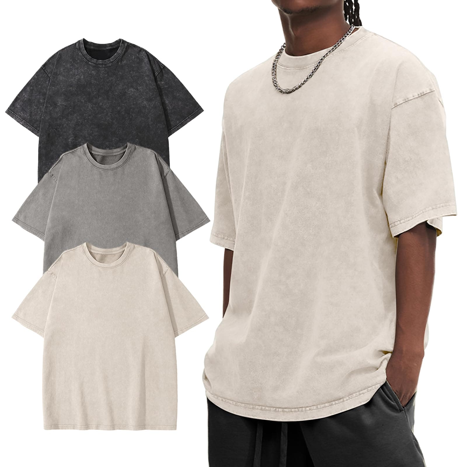 Eisctnd Mens Oversized T-Shirts Heavyweight Acid Washed Vintage Tee | 100% Cotton Unisex Design Streetwear Casual Baggy Tee Shirts