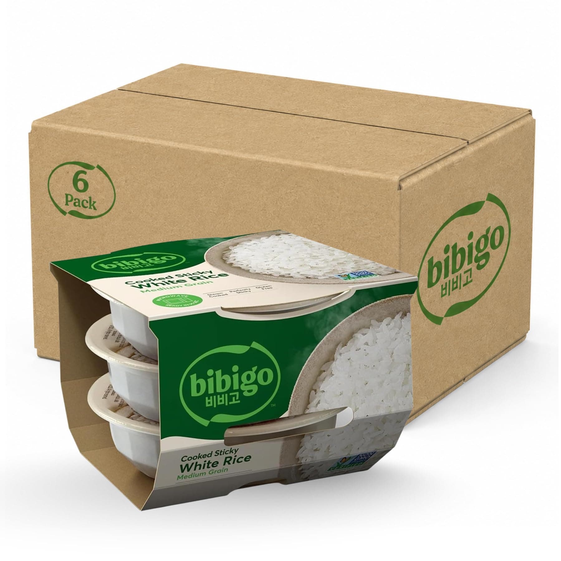 Bibigo Korean Sticky White Rice, Microwavable, Zero Trans Fat, 7.4 Ounce (Pack of 18)