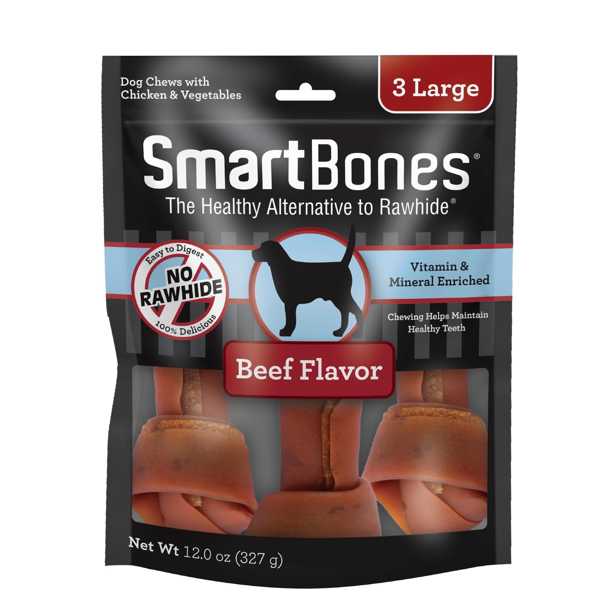SmartBones Large Chews, 18 Count, Treat Your Dog to a Rawhide-Free Chew Made with Real Meat and Vegetables (6 Packs of 3 Count)