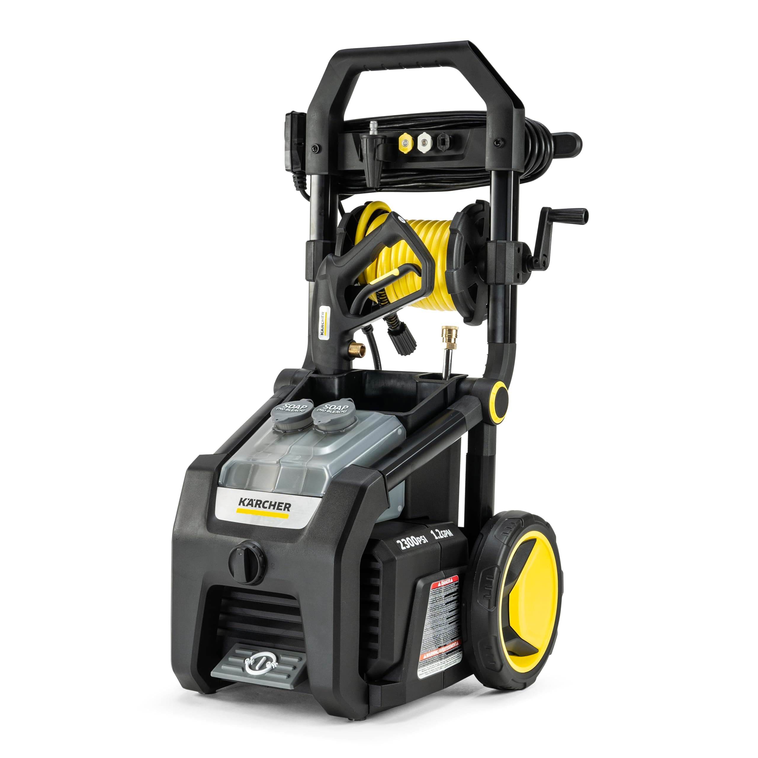 Kärcher Pressure Washer K2300PSB, CETA Certified, Hose Reel | 3 Spray Nozzles, Turbo Nozzle, Detergent Tank, for Cars, Driveways, Siding, Patios, 1.2 GPM