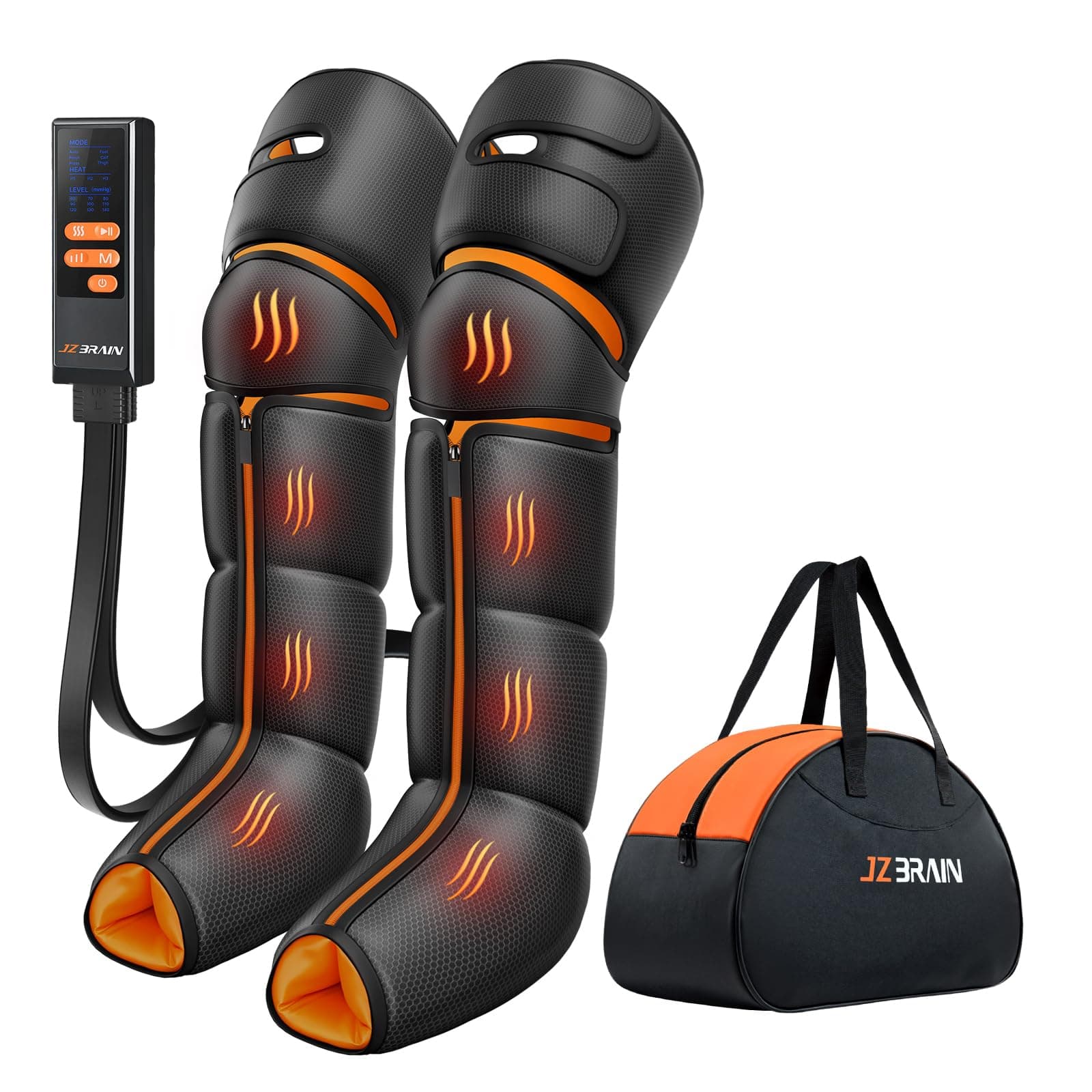 JZBRAIN Leg Compression Massager with Heat for Circulation and Pain Relief | Full Leg Massage For Recovery, Heated Knee, Pressure Sensor, LCD Display, 9 Intensity, 6 Modes, 3 Heat, Gift For Dad Mum Wife