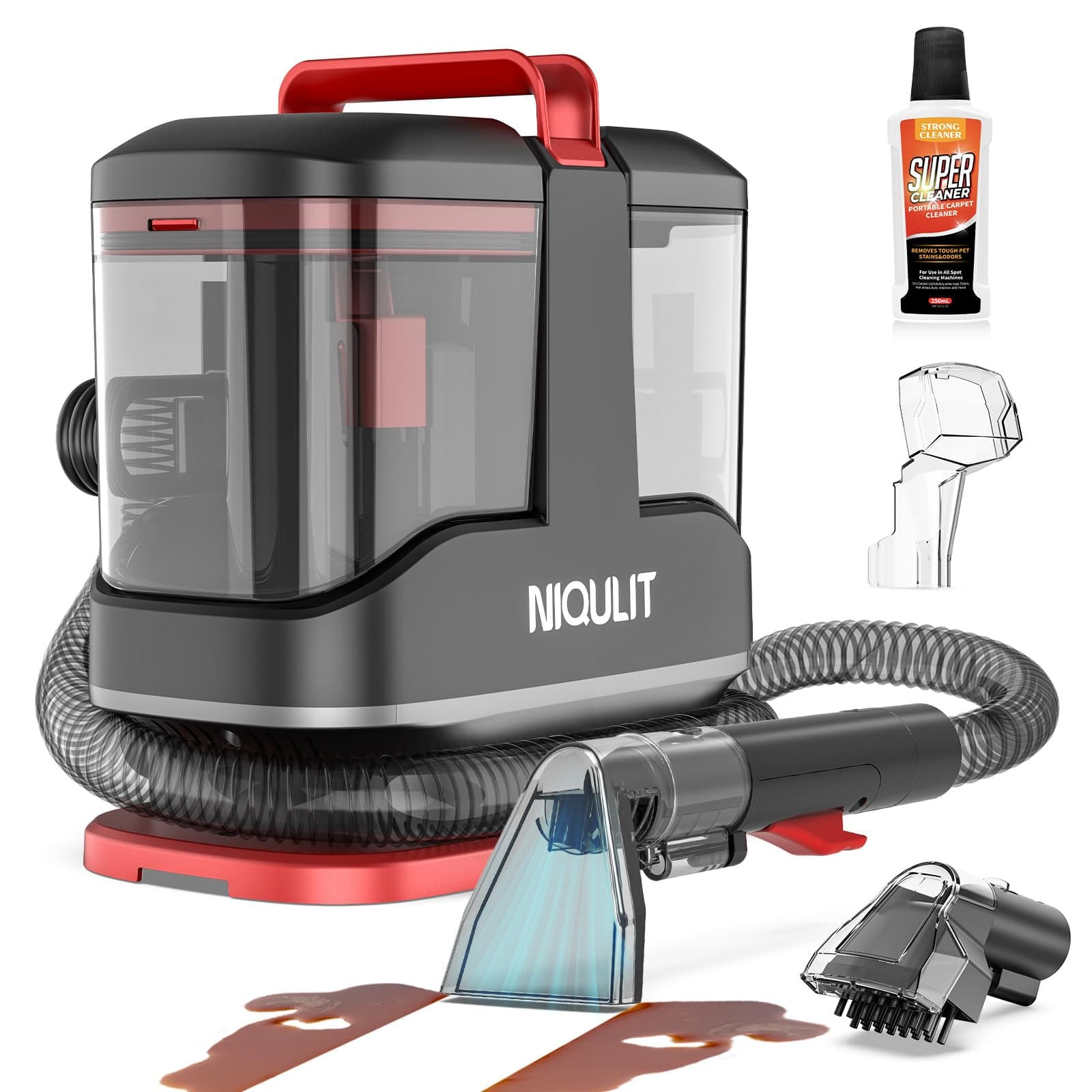 Portable Carpet & Upholstery Cleaner Machine - 15Kpa Deep Cleaning for Area Rugs, Pets, Couch & Car, Cleaning Machine with Dual Size BrushHead & Self-Cleaning System, Spot Cleaner for Stairs/Furniture