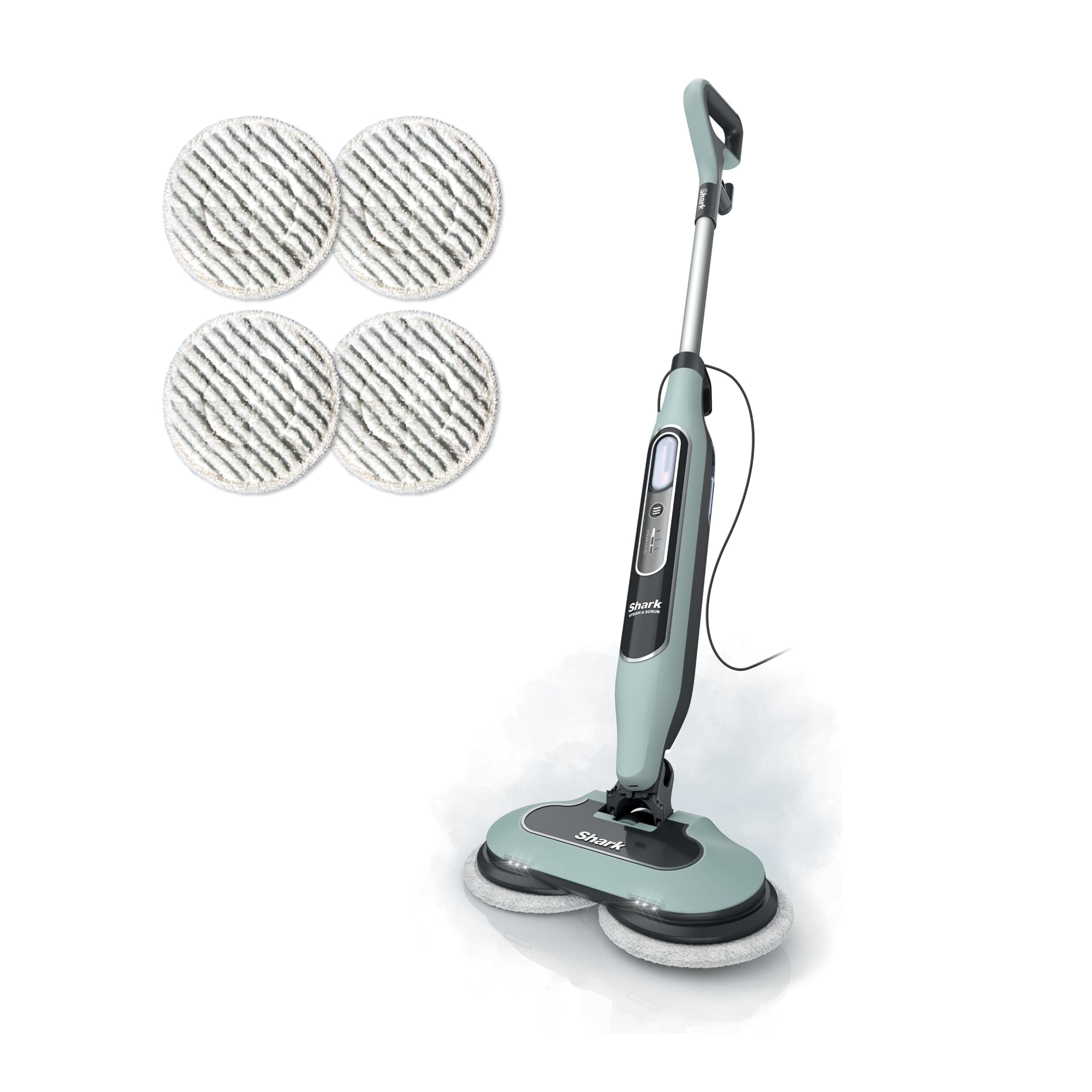 Shark Steam & Scrub Steam Mop, All-in-One Hard Floor Cleaner, Grey, S8001 | LED Headlights, 4 Dirt Grip Soft Scrub Pads Included, XL Water Tank, Swivel Steering