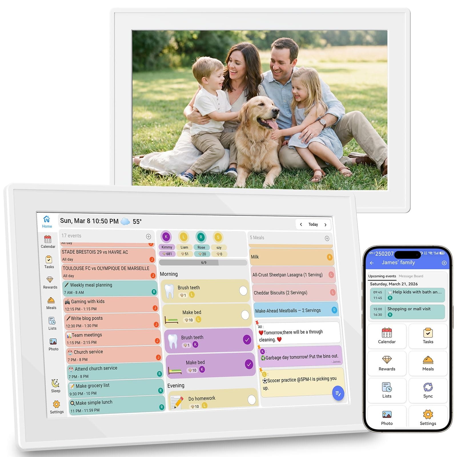 Digital Calendar 10.1" Touchscreen, Smart Electronic Wall Organizer, Chore List, Meal & Family Task Manager, Third-Party Calendar Sync, Picture Frame - Perfect Gifts for Mom & Women