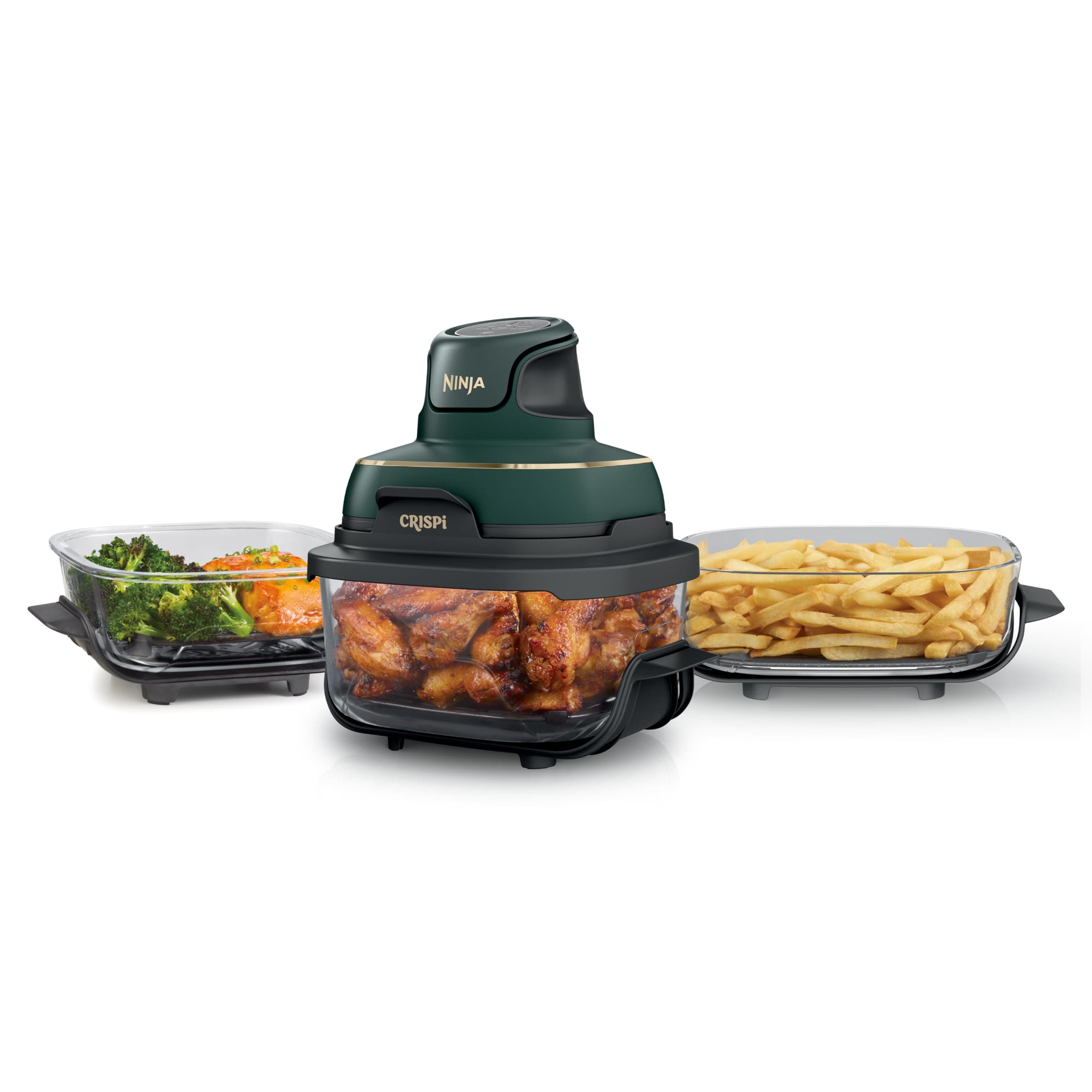 Ninja Crispi Glass Air Fryer, 5-in-1, Emerald, FN103BF | Max crisp, bake, air fry, recrisp, keep warm, 450F max, 4Qt, 2.5Qt, 6-Cup, PFAS-free glass