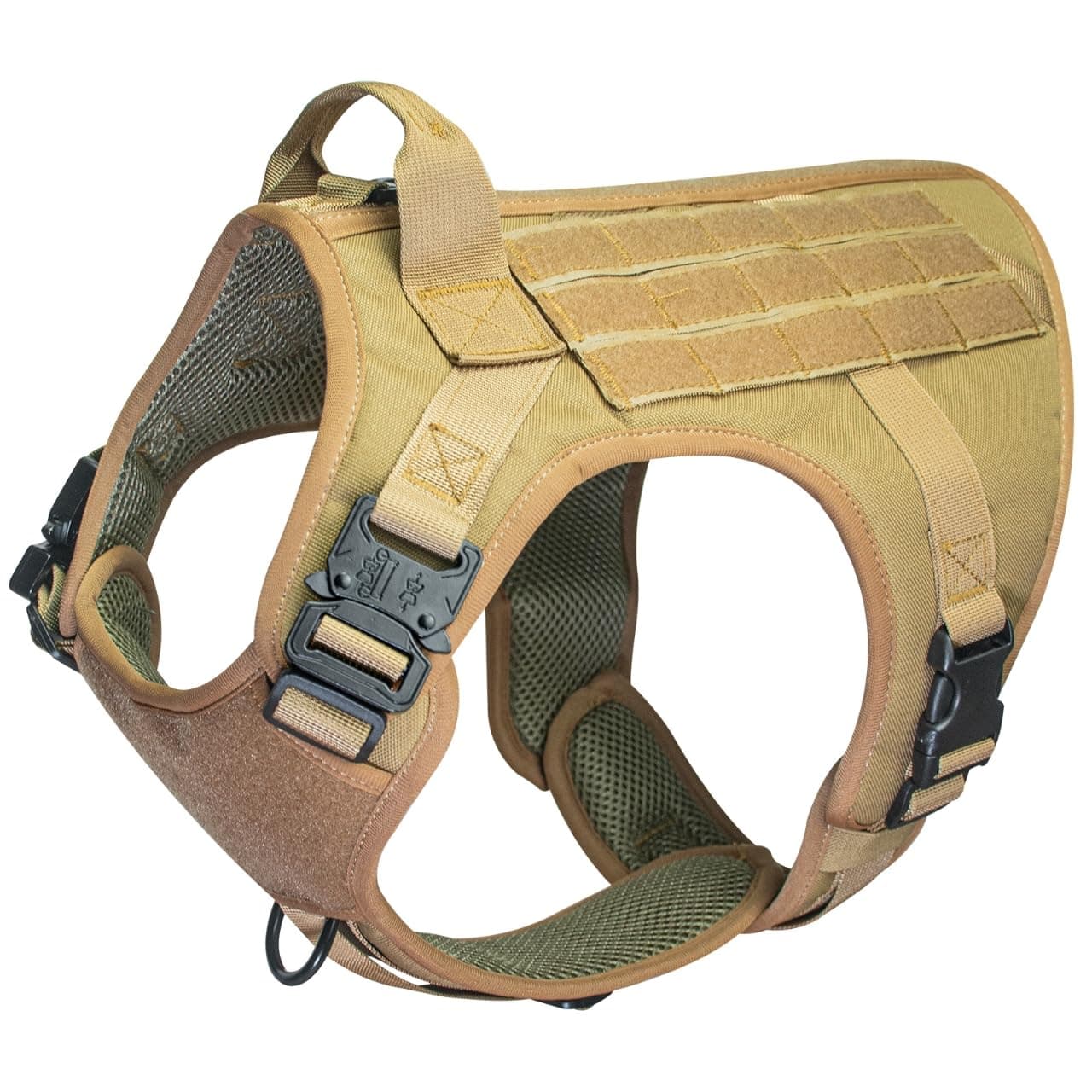 PUP PALS Tactical Dog Harness. No Pull Adjustable Easy to Control Pet Harness with Handle, Reflective Patch for Training, Service. Heavy Duty Military K9 Dog Vest with Hook Loop Panel, Army Yellow M