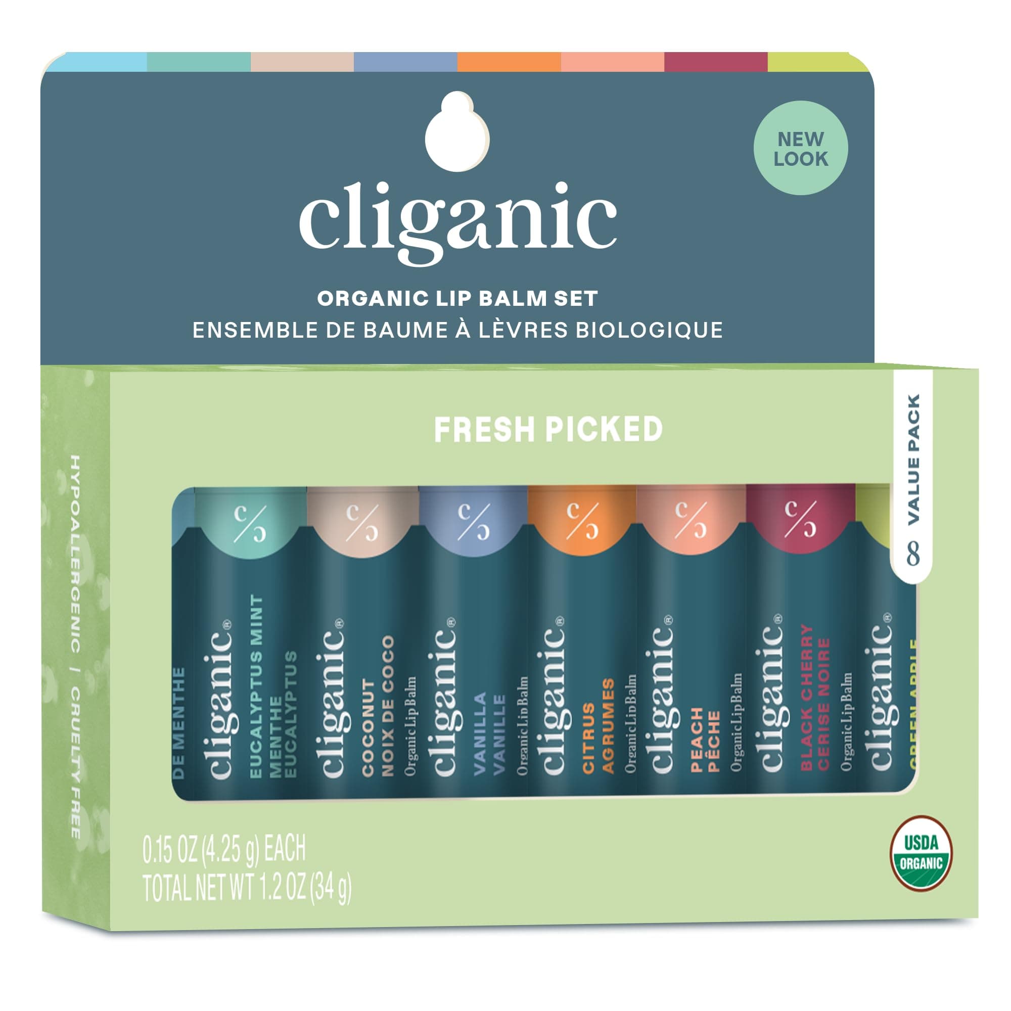 Cliganic Organic Lip Balm Set, 8 Flavors 100% Natural for Dry Cracked Lips | Moisturizing & Hydrating with Smooth Long-Lasting Texture, Gift for Men & Women, Stocking Stuffer
