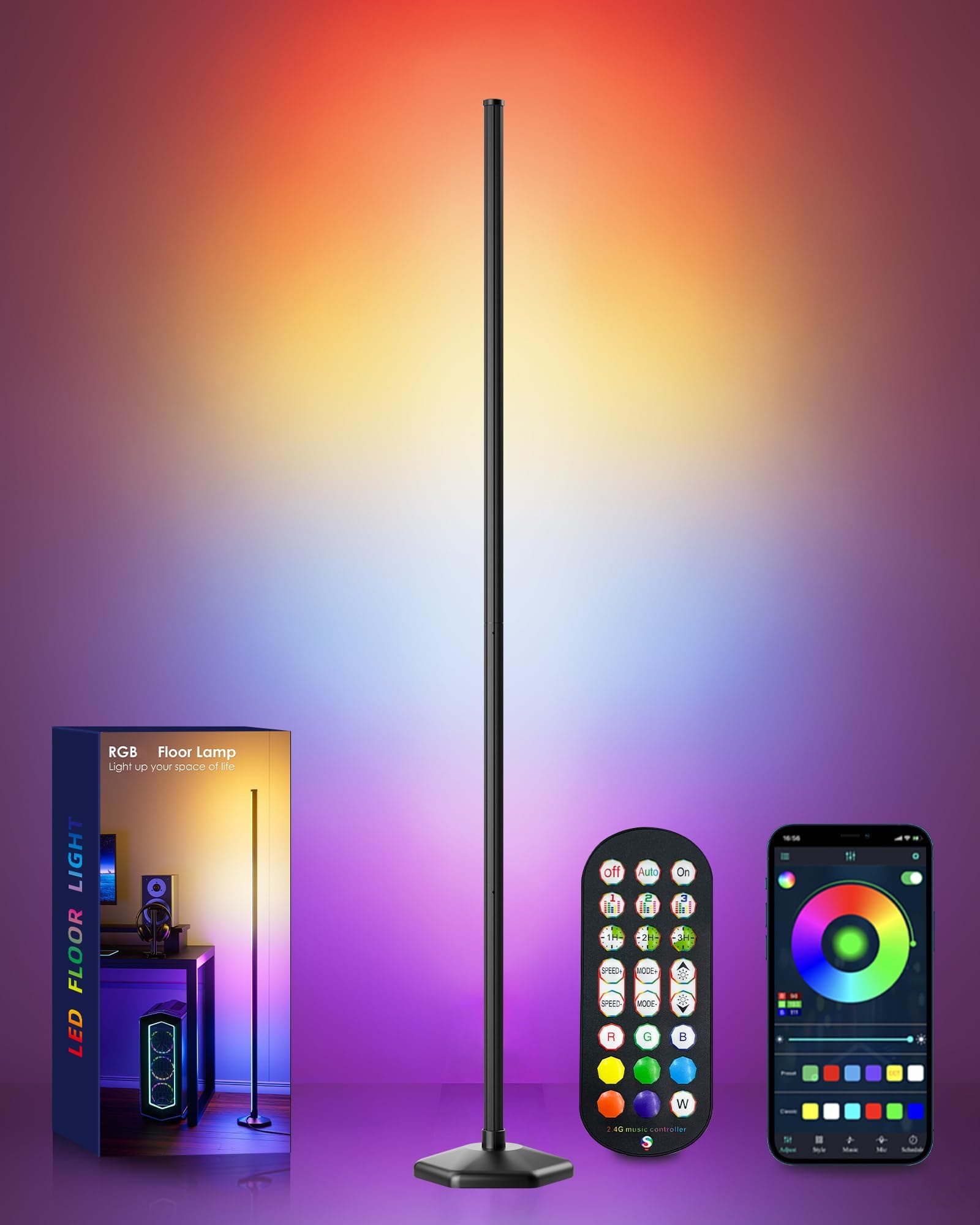 boostool Corner LED RGB Floor Lamp, Smart Dimmable Corner Light with Music Sync, Color Changing Ambient Lighting with App and Remote Control, for Bedroom, Living Room Gaming Room