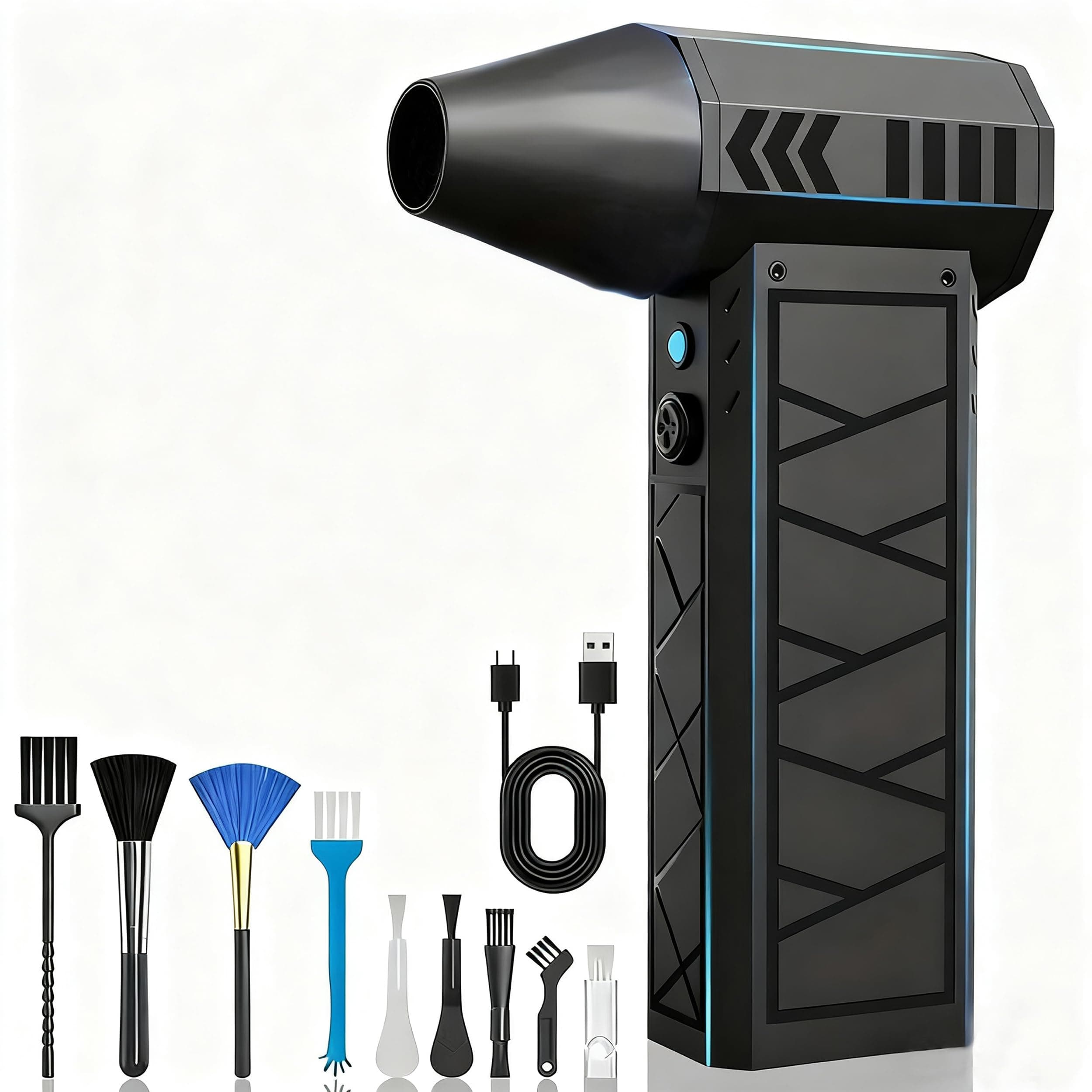 Compressed Air Duster-130000RPM Powerful Electric Air Duster with LED Light, 4 Gear Adjustable-Durable Blower -Rechargeable Cordless Duster for PC, Keyboard, Car, Outdoor, Home and Computers Cleaning
