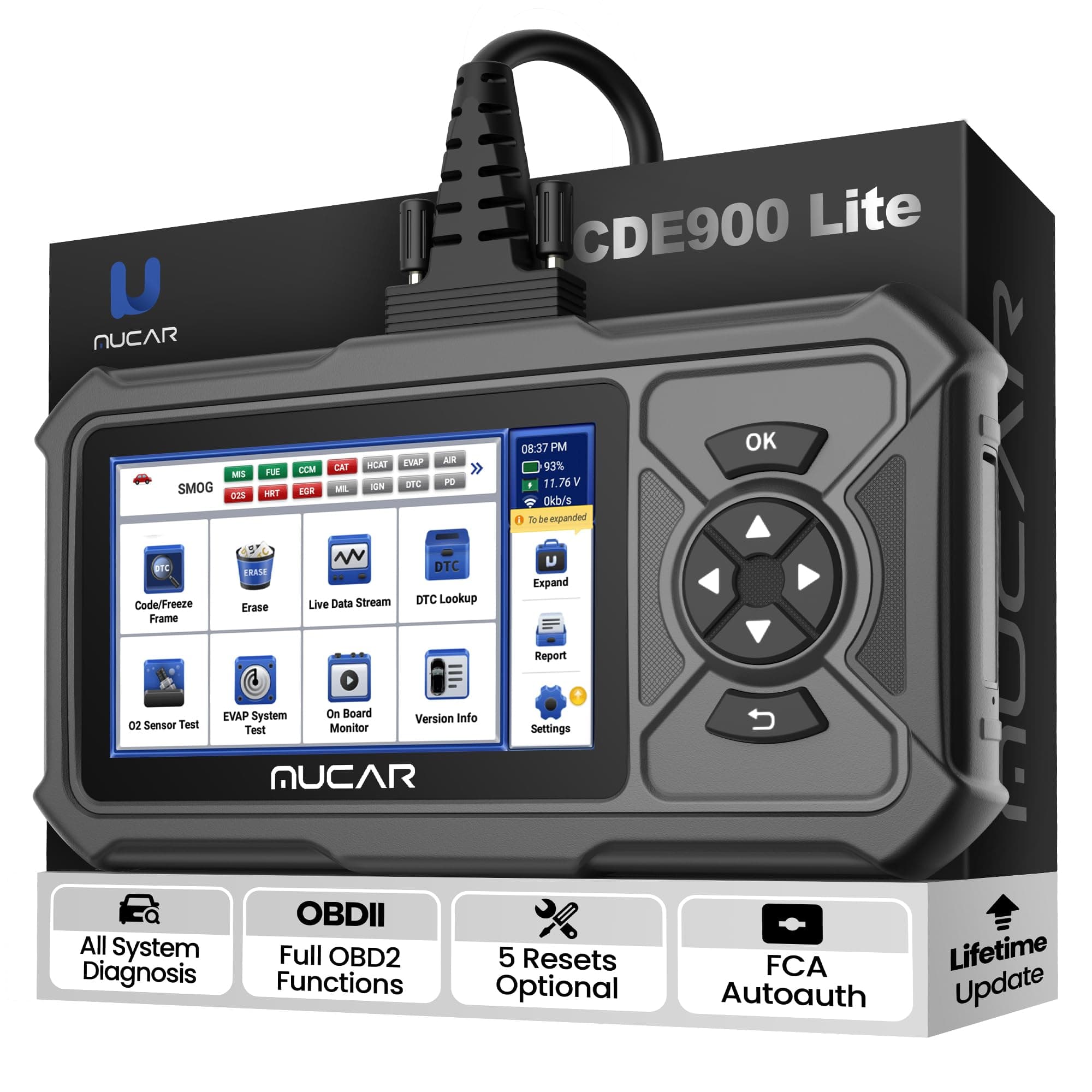 MUCAR CDE900 Lite OBD2 Scanner Diagnostic Tool, All System Car Diagnostic Scan Tool with 5 Hot Services Options, FCA AutoAuth, Lifetime Update, No Subscriptions
