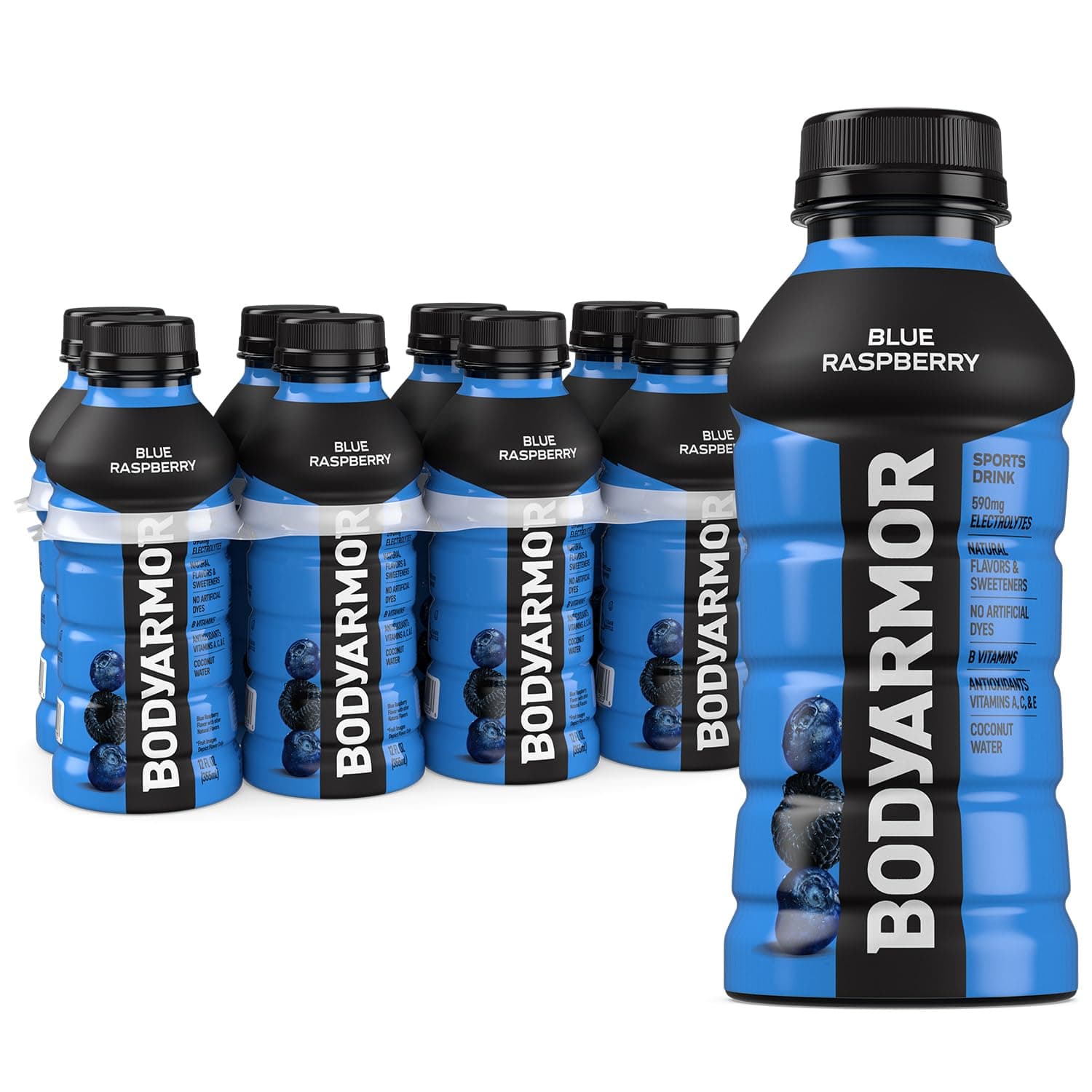 BODYARMOR Sports Drink, Blue Raspberry Electrolyte Drink, 12 Oz (8 Pk) | Coconut Water Hydration Drink, Flavored Water Sport Beverage, 590mg Electrolytes, Natural Flavors & Sweeteners + Antioxidants