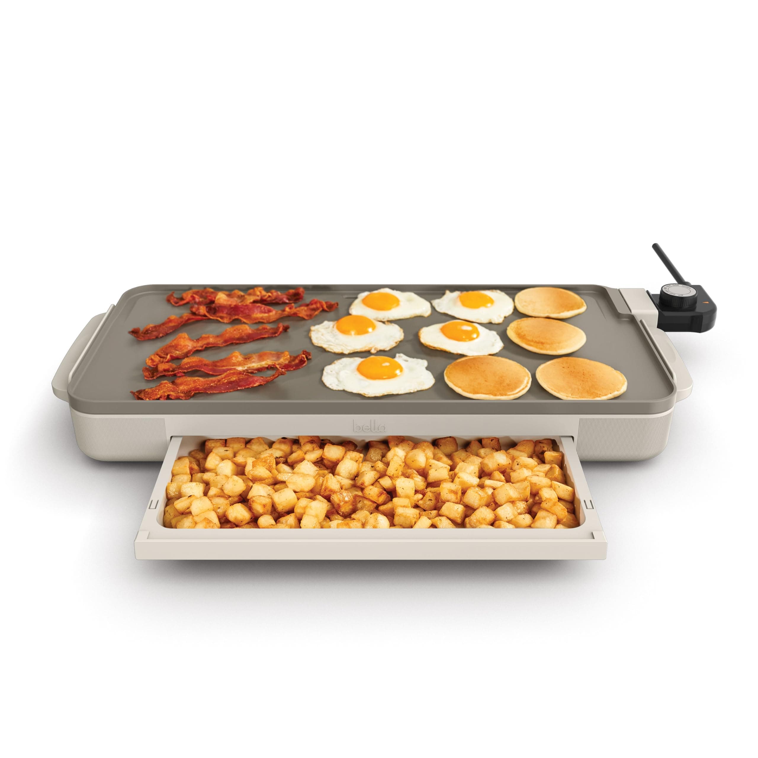 bella 10"x20" Ceramic Griddle with Warming Tray, 1500W Non-Toxic, Oatmilk