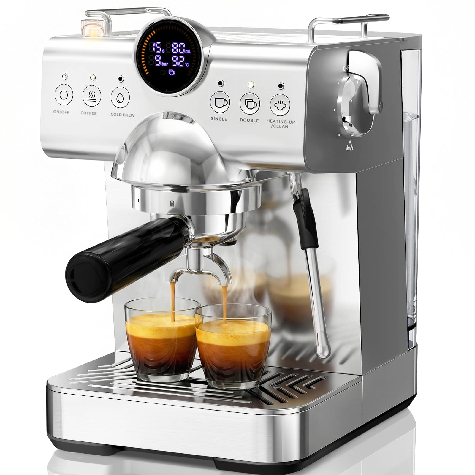 COWSAR 20 Bar Espresso Machine, Hot & Cold Brew Coffee Maker with Milk Frother Steam Wand, LED Display, Single/Double Shot, Home Barista Machine for Latte, Cappuccino, Americano