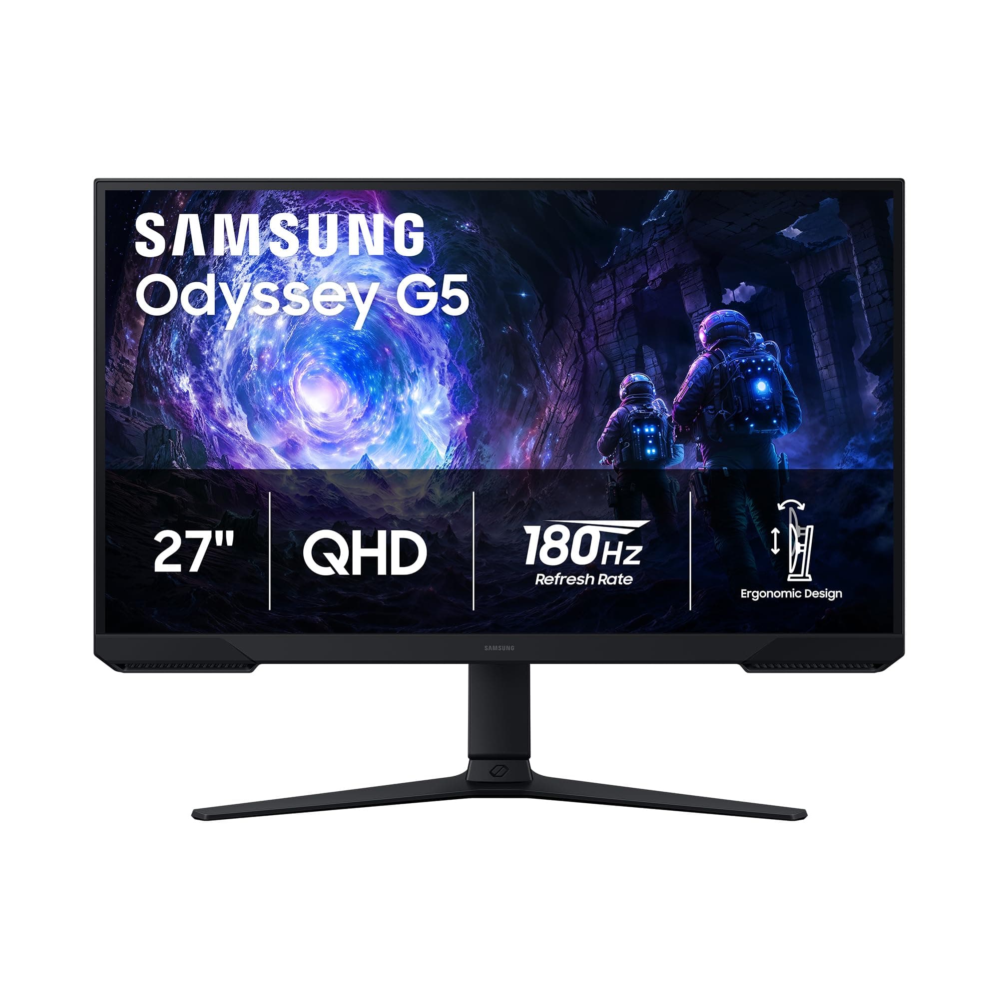 Samsung 27" Odyssey G5 (G51F) Series QHD (1440P) Gaming Monitor | 180Hz, 1ms, AMD FreeSync, HDR10, Height Adj Stand, Black Equalizer, Virtual Aim Point, Auto Source Switch+ (LS27FG512ENXZA)