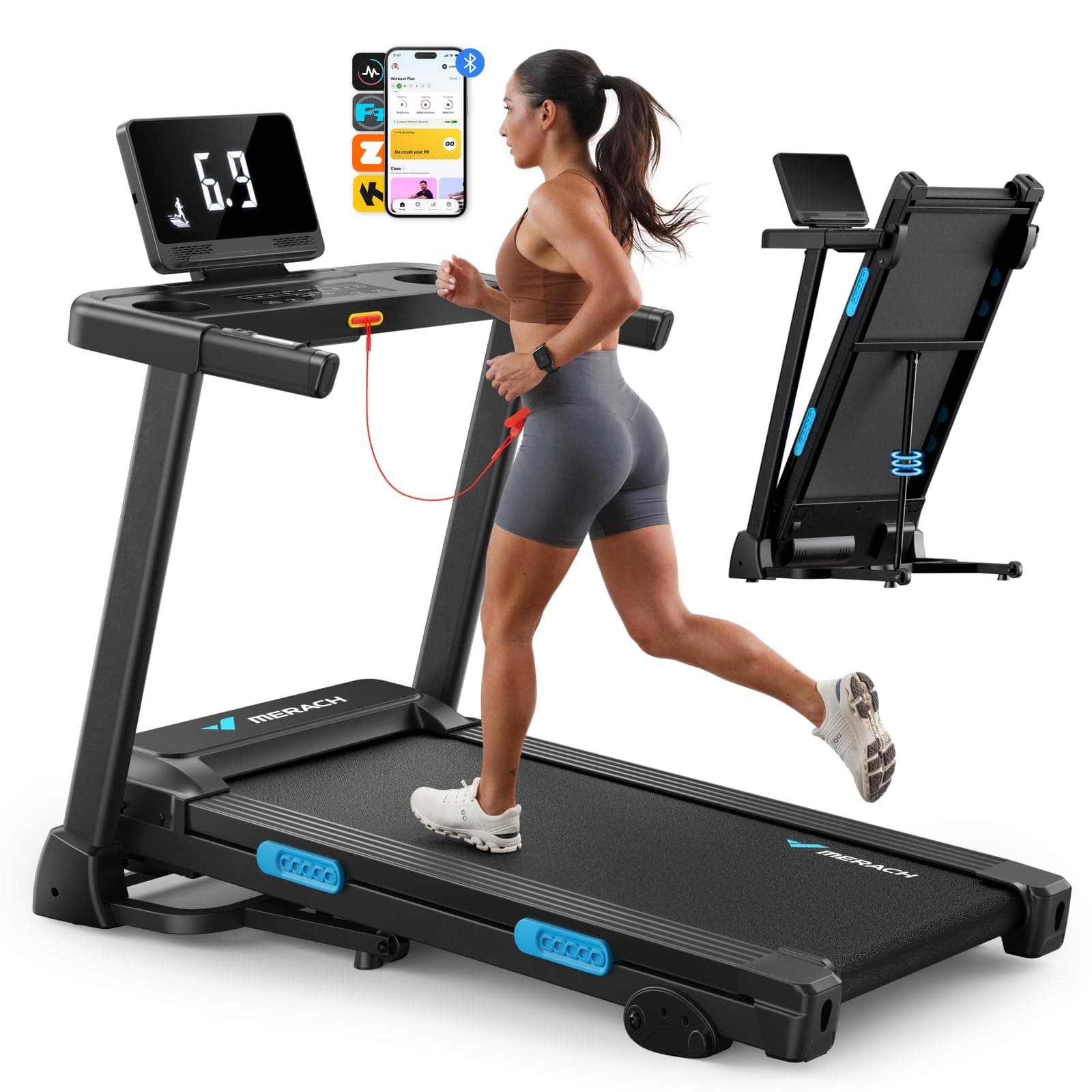 MERACH Treadmill for Home with Incline, 300LBS Capacity Foldable Treadmill | Incline Treadmill with LED Display, 0.5-7.5MPH Compact Treadmill, 2.5HP Brushless Motor, Compact Design
