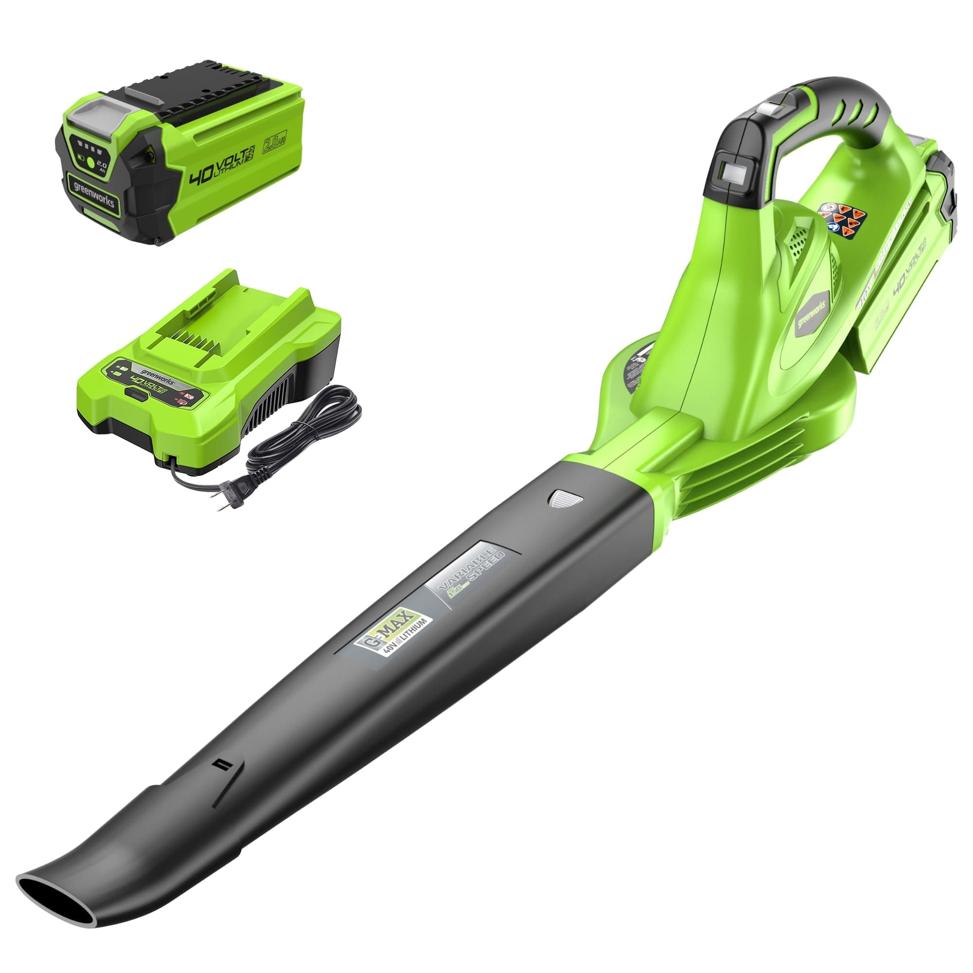 Greenworks 40V Cordless Leaf Blower, 135 CFM, 2.0 Ah Battery and Charger