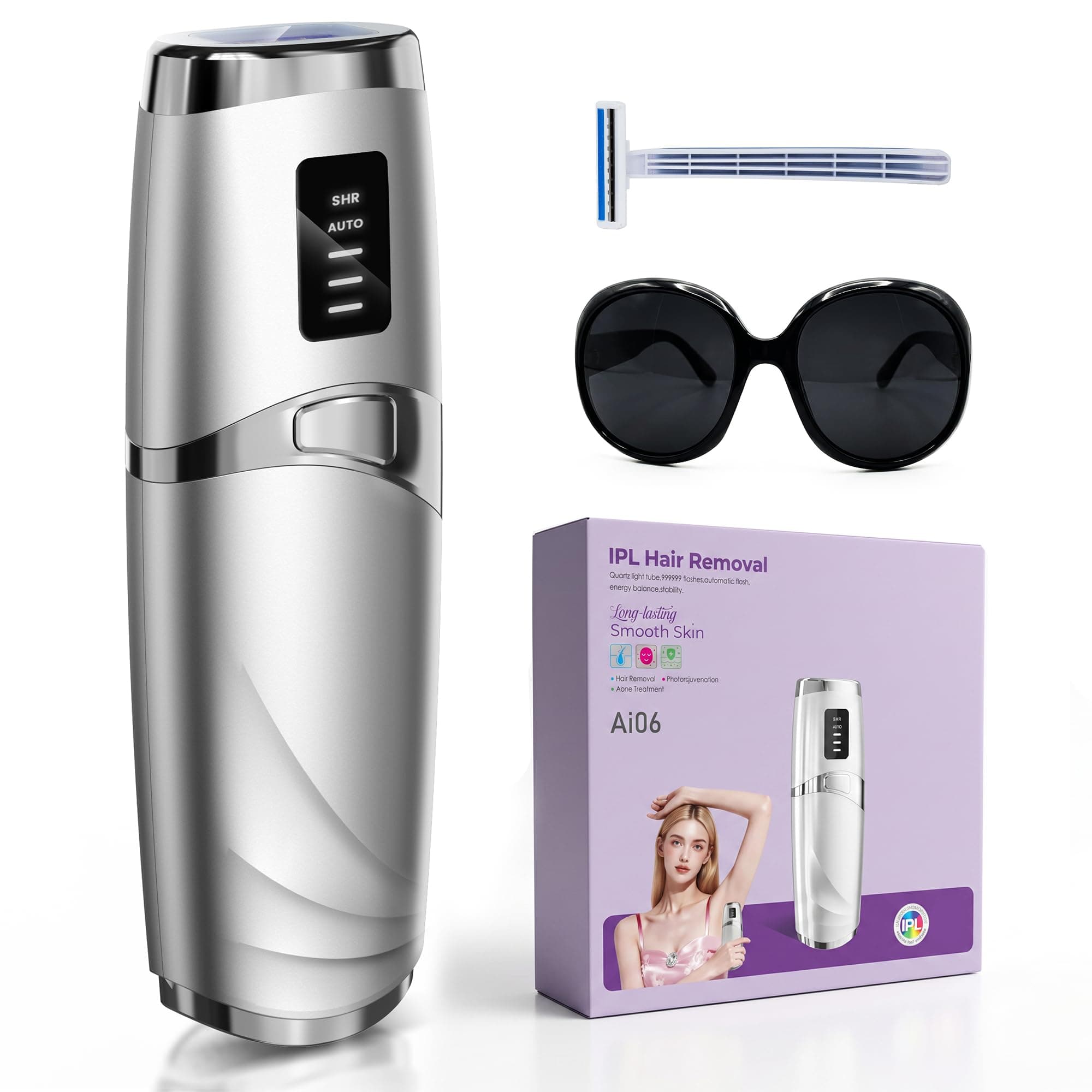 Laser Hair Removal LIJAI IPL Hair Removal Device for Women & Men | 999,999 Flashes Painless Long-Lasting Results, at Home Hair Removal in 8mins for Armpits Legs Arms Bikini Line, Silver