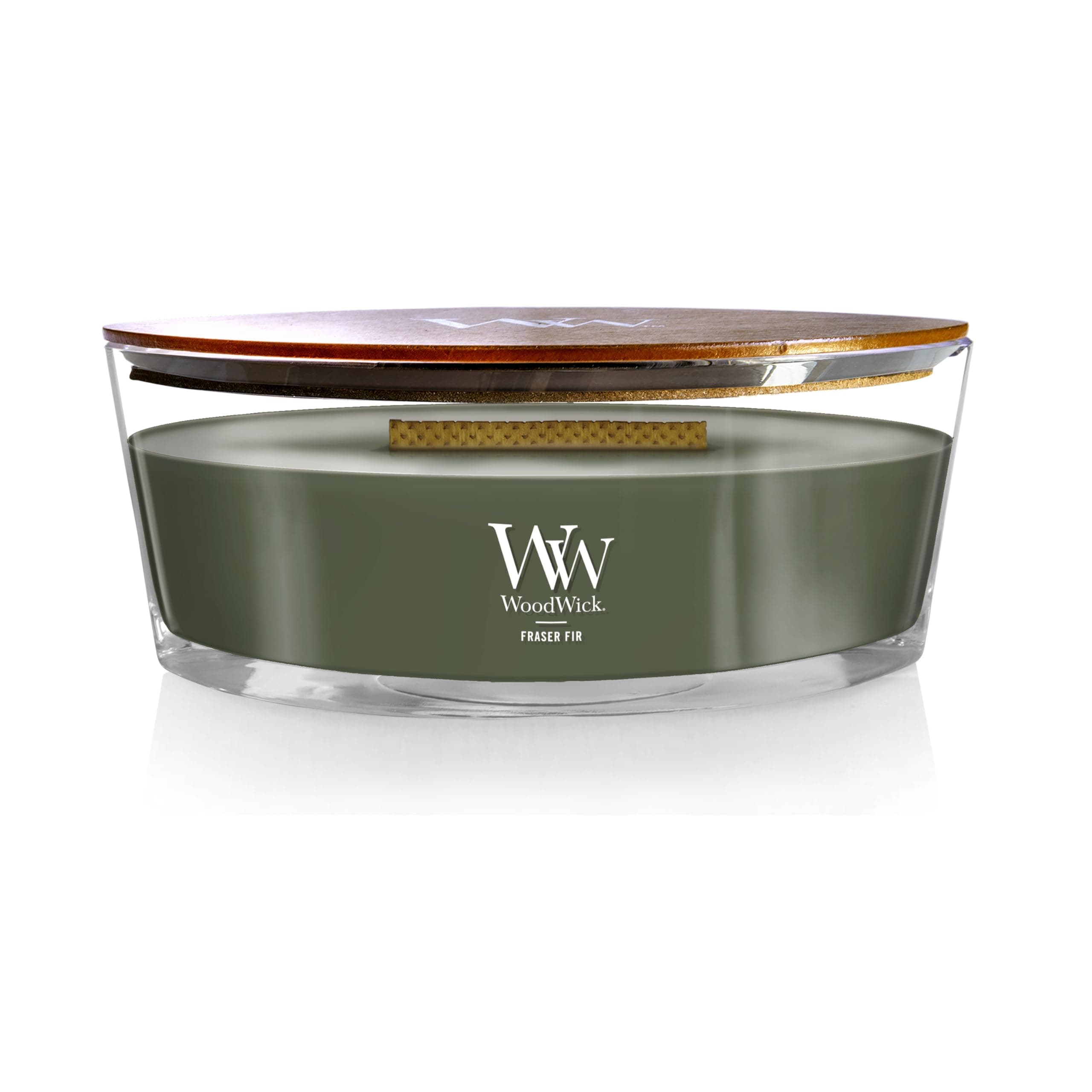 WoodWick Fraser Fir Scented Candle, Crackling Wick, 16oz | Up to 100 Hour Burn Time, Premium Soy Wax, Home Décor & Gift Choice, Crackles as it Burns, Ellipse Candle
