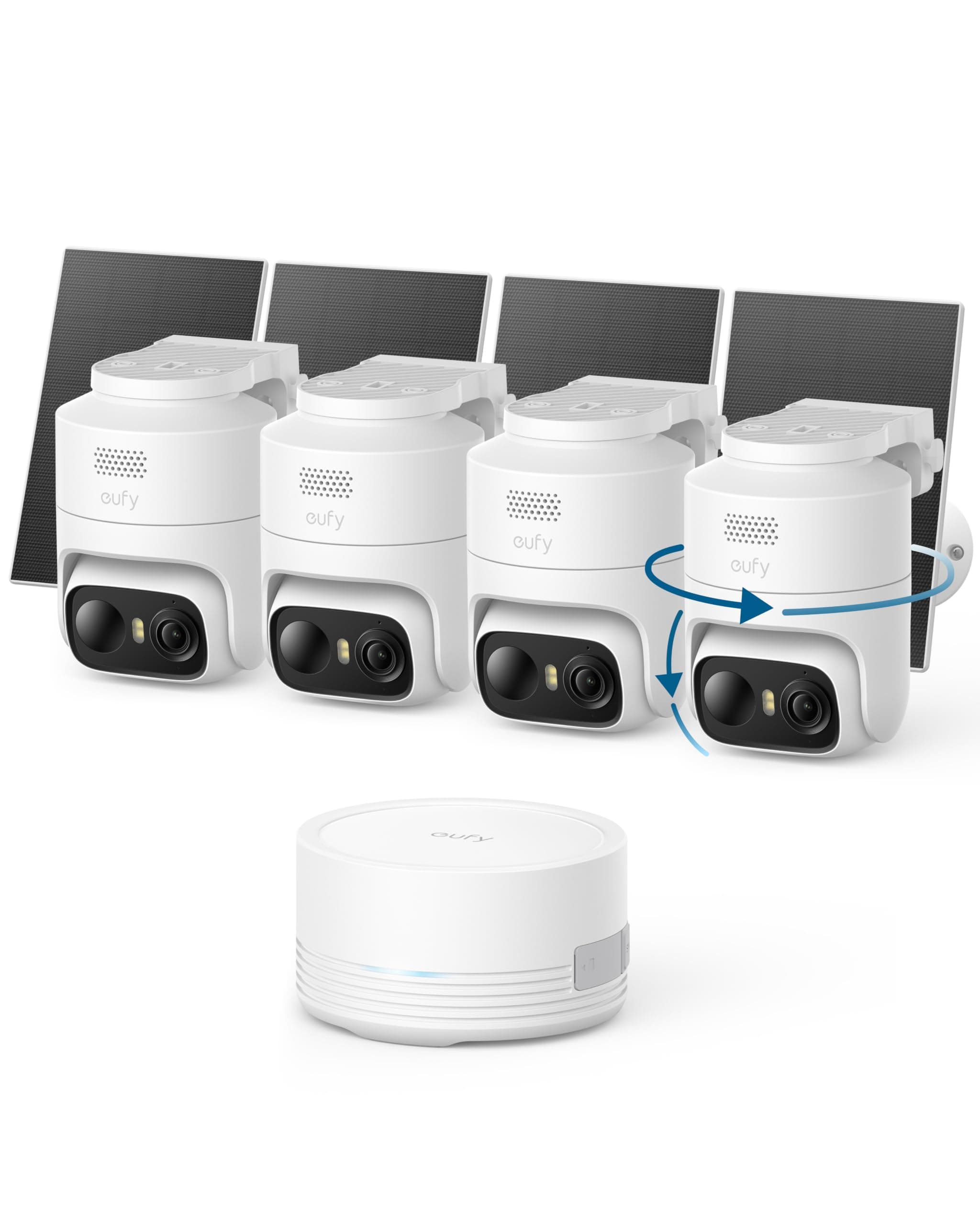 eufy Security eufyCam C37 4-Cam Kit, 360° Pan&Tilt Auto Tracking | Wireless Outdoor Camera, 2K Solar Powered, Human/Vehicle/Pet/Face AI Detection, No Subscription, Built-in 64GB Local Storage