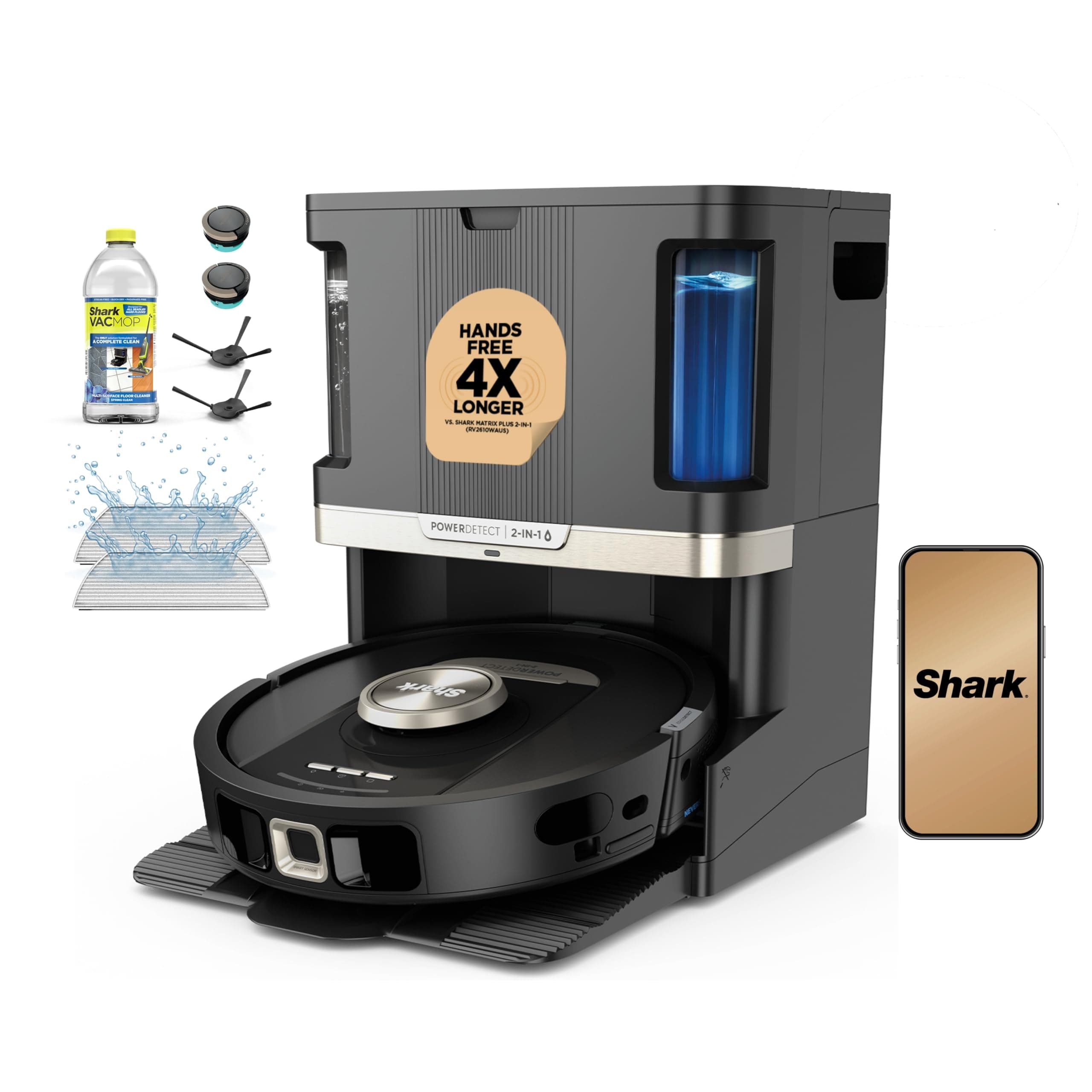 Shark PowerDetect NeverTouch Pro Robot Vacuum & Mop, Black, AV2810ZEBK | 5 PowerDetect Technologies, NeverStuck, NeverTouch Pro Base (Self-Empty, Self-Refill, Pad Wash/Dry), 360° LiDAR + 3D Sensor