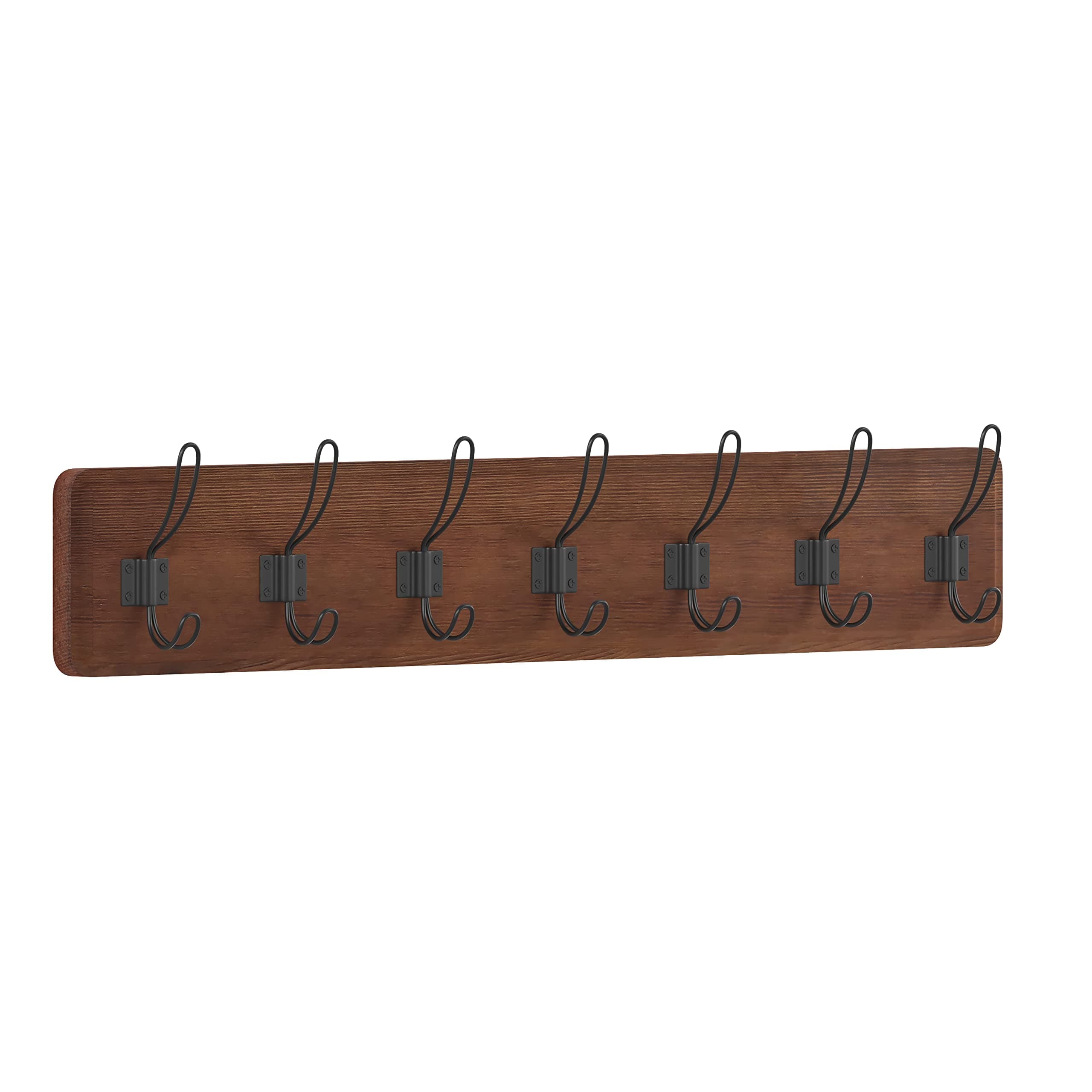 HBCY Creations Rustic Brown Solid Wood Wall Mounted Coat Rack with Shelf, 7 Hooks, 34" Long - Kitchen, Mudroom, Entryway, Bathroom - Includes Mounting Hardware, Coat Hanger, Dog Leash Hooks