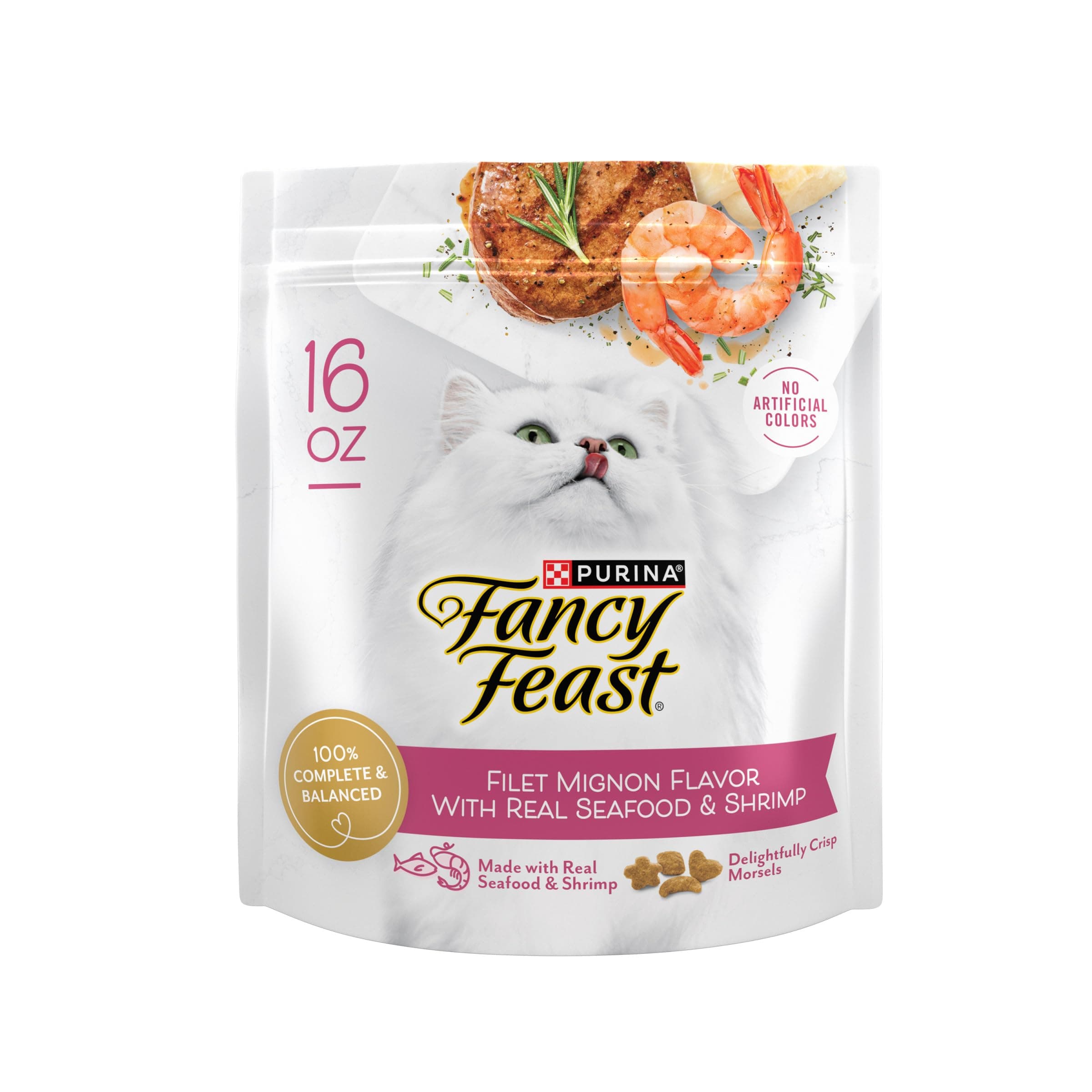 Fancy Feast Purina Dry Cat Food Filet Mignon Flavor (4) 16oz Bags | Filet Mignon flavor made with real seafood and shrimp for a savory taste cats love.
