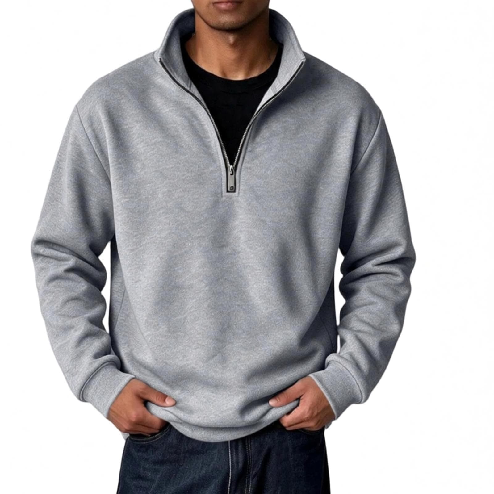 Mens Pullover Quarter Zip Jackets Winter Big and Tall 1/4 Zipper Sweater | Half Zipper Mockneck, Oversized, Sudaderas Para Hombre, Pullover Sweater, Workout Running Baseball, Quilted Knit