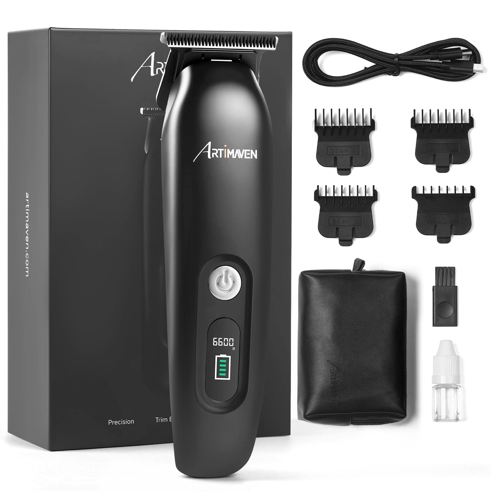 Artimaven Beard Trimmer for Men, Cordless Hair Clipper & Beard Trimmer Kit, USB-C Rechargeable, DLC Precision Blade, 150-Min Runtime, Compact Travel Grooming Set, Gift for Men with Toiletry Bag