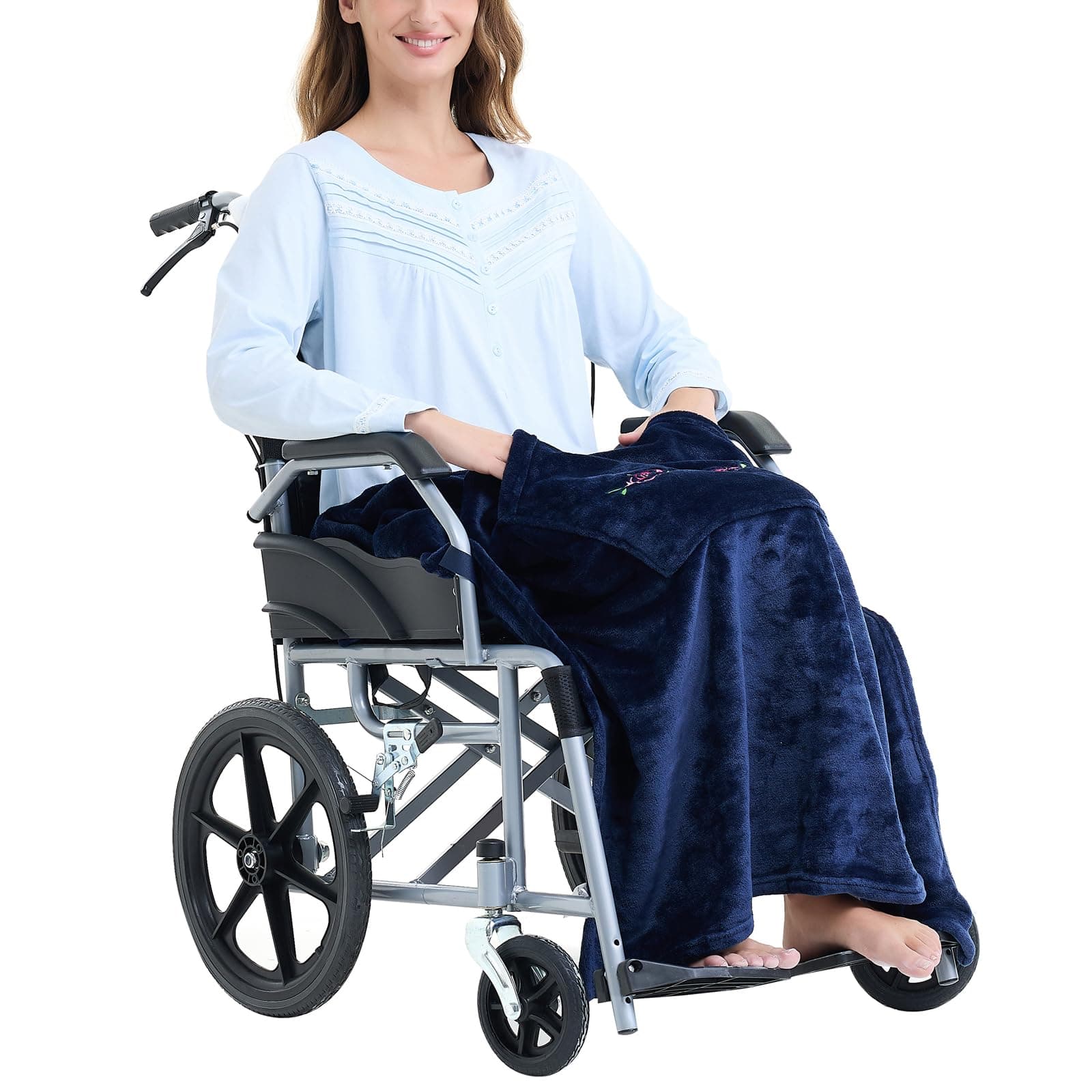 Keyocean Lap Blanket with Pocket, Lightweight Warm Cover for Elderly in Nursing Home, Hospital, on Wheelchair, Navy